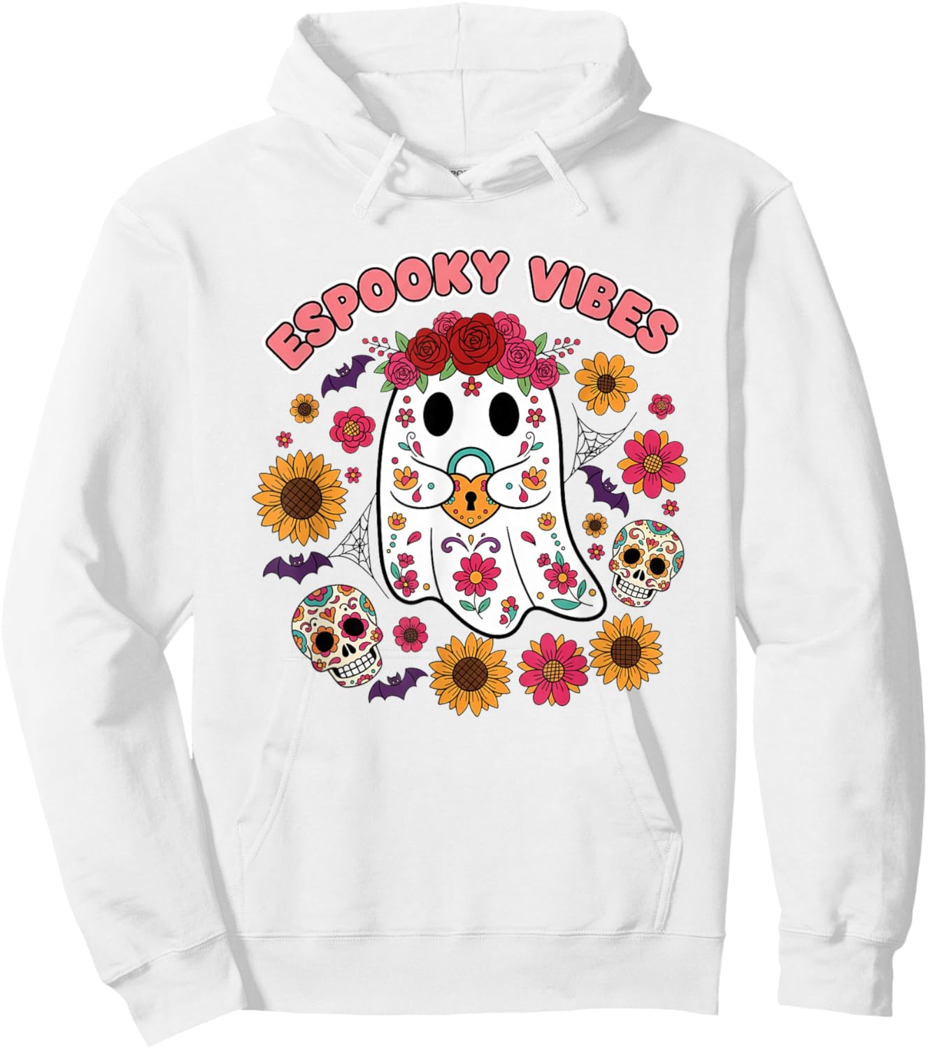 Espooky Vibes Halloween Floral Ghost Day of The Dead Mexican Hoodie - Hoodie | White