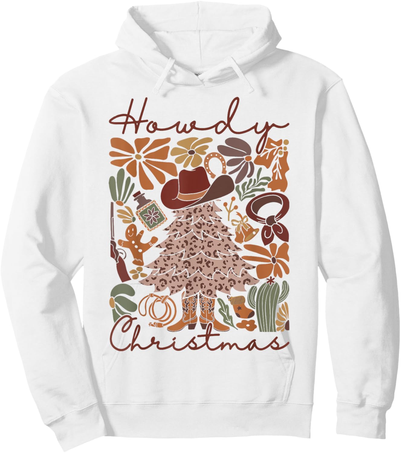 Western Santa Hat Howdy Christmas Tree Boho Flower Cowboy Hoodie - Hoodie | White