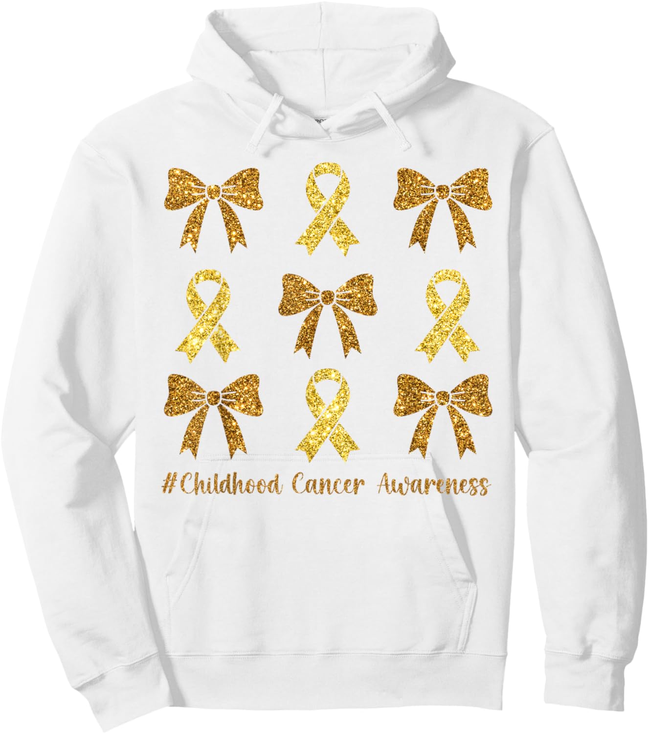 Coquette Gold Ribbon We Wear Gold Childhood Cancer Awareness Hoodie - Hoodie | White