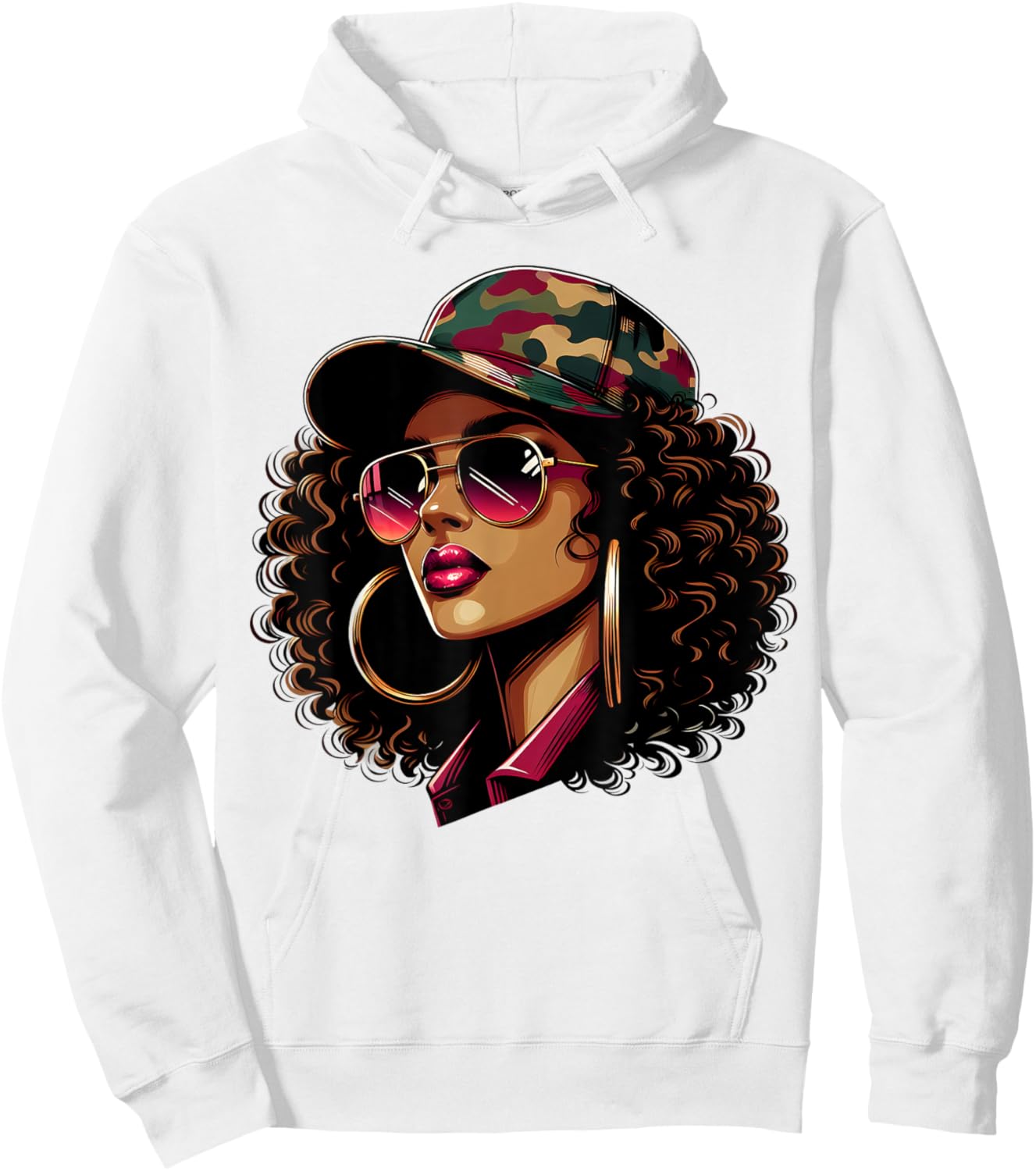Queen Black Woman With Camo Cap Locs African American Hoodie - Hoodie | White