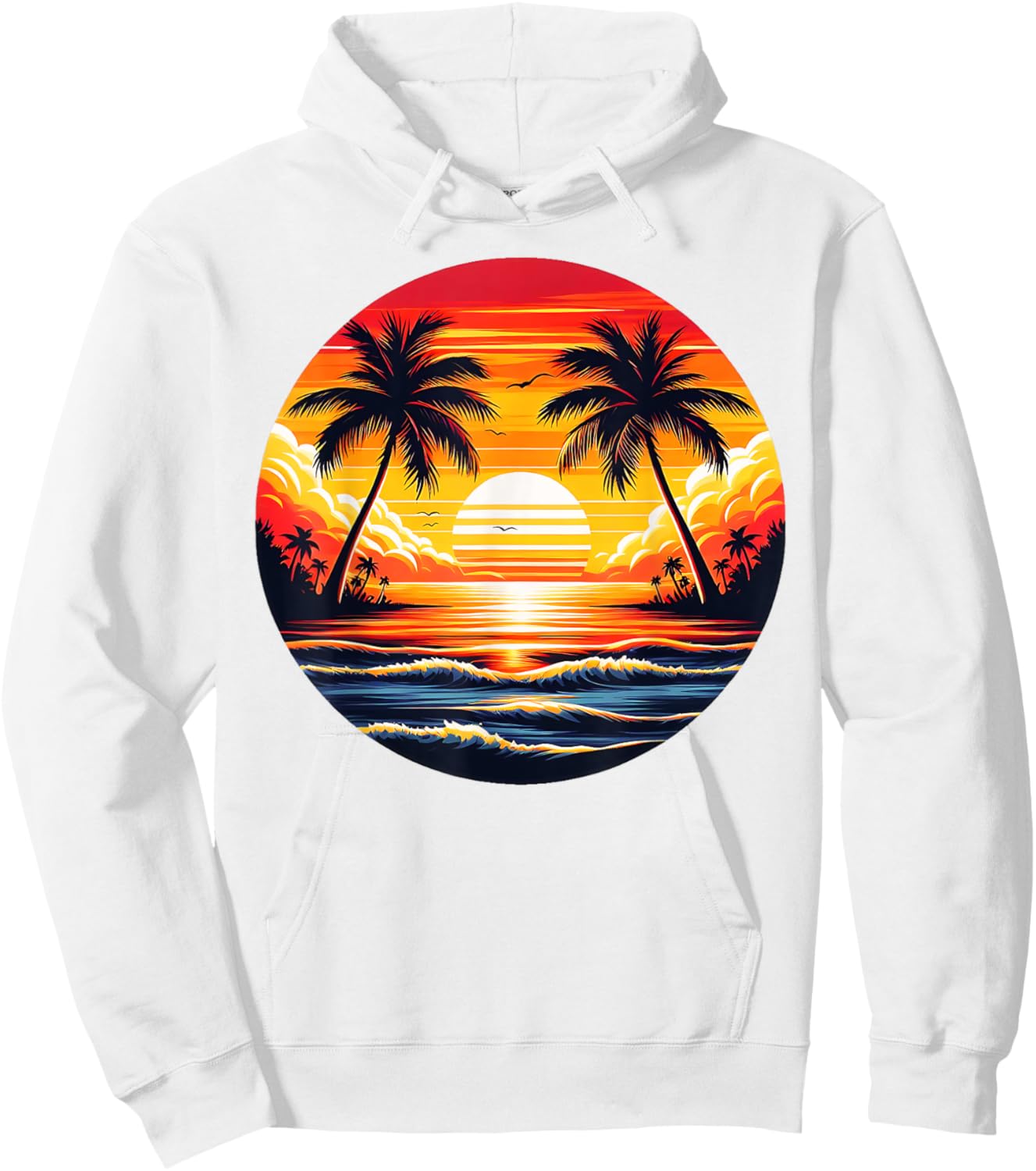Vintage Beach Sunset Palm Tree 70s 80s Summer Vacation Retro Hoodie - Hoodie | White