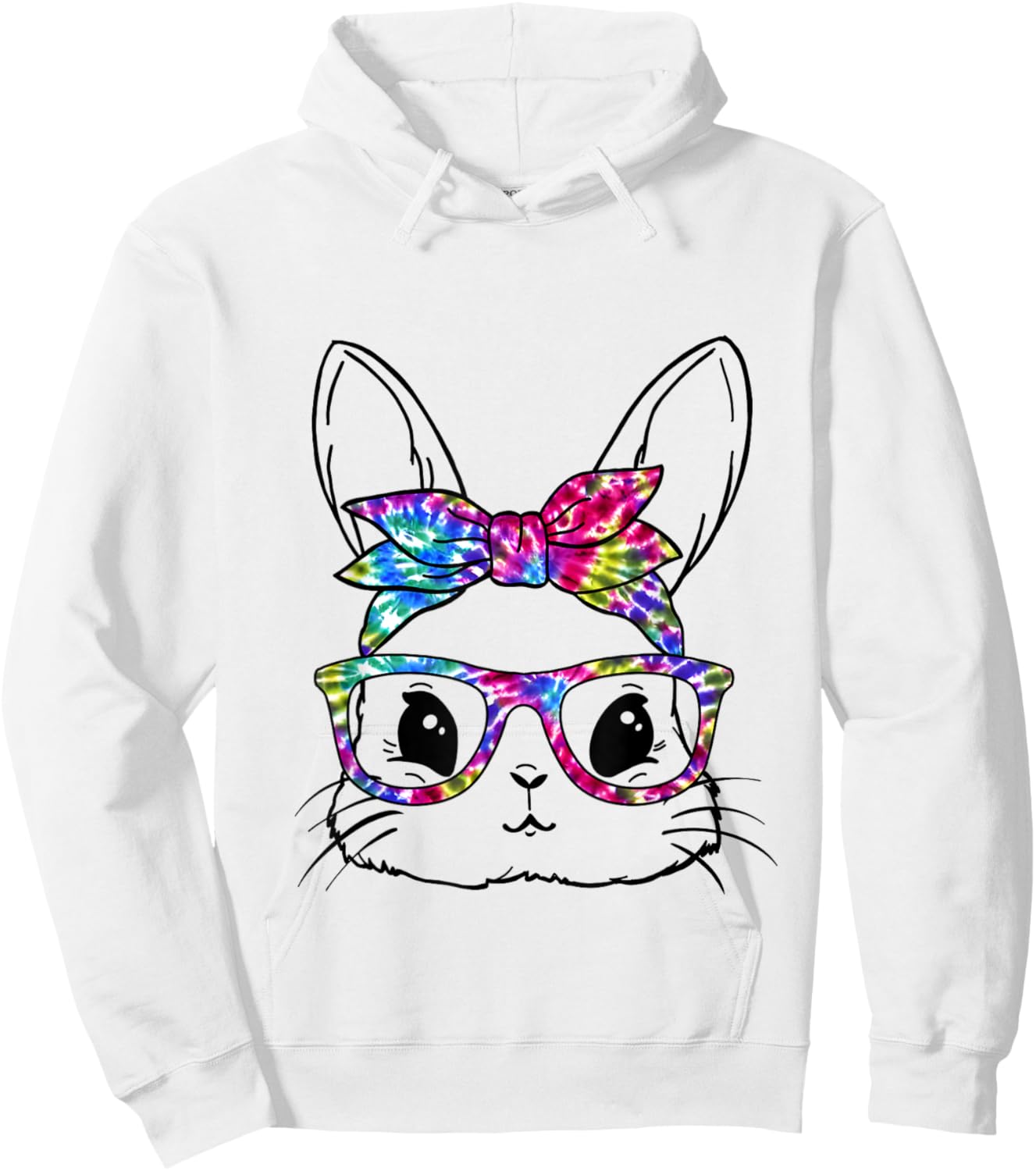 Easter Day Cute Bunny Rabbit Face Glasses Tie Dye Easter Hoodie - Hoodie | White