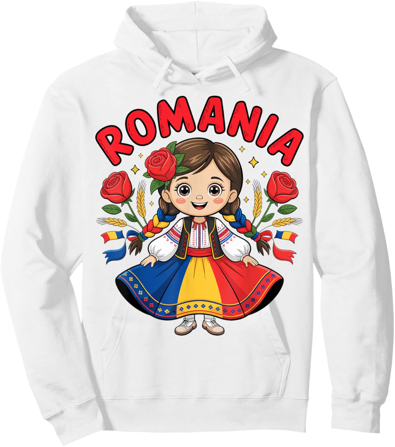 Cute Romanian Girl in Traditional Folk Dress for Kids Hoodie - Hoodie | White