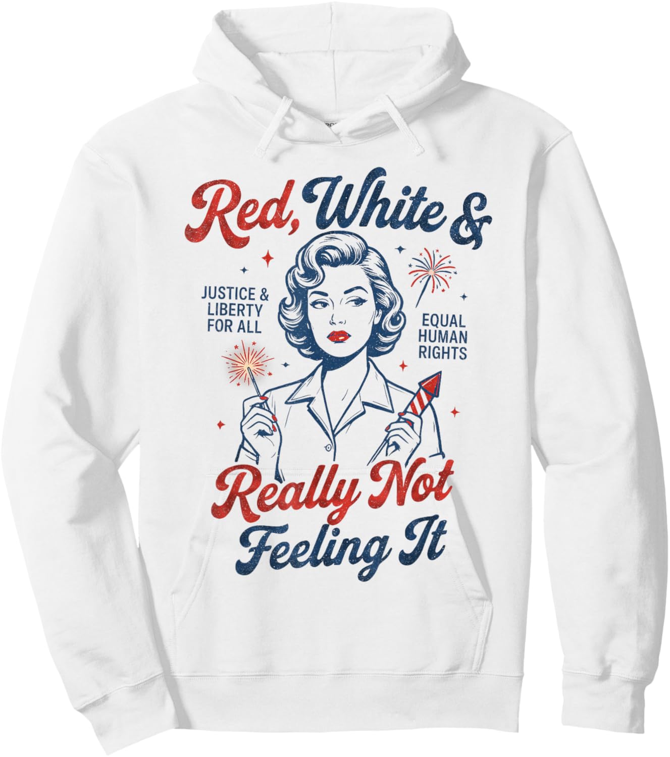 Vintage Vintage Red White and Not Really Feeling It Feminism Hoodie - Hoodie | White