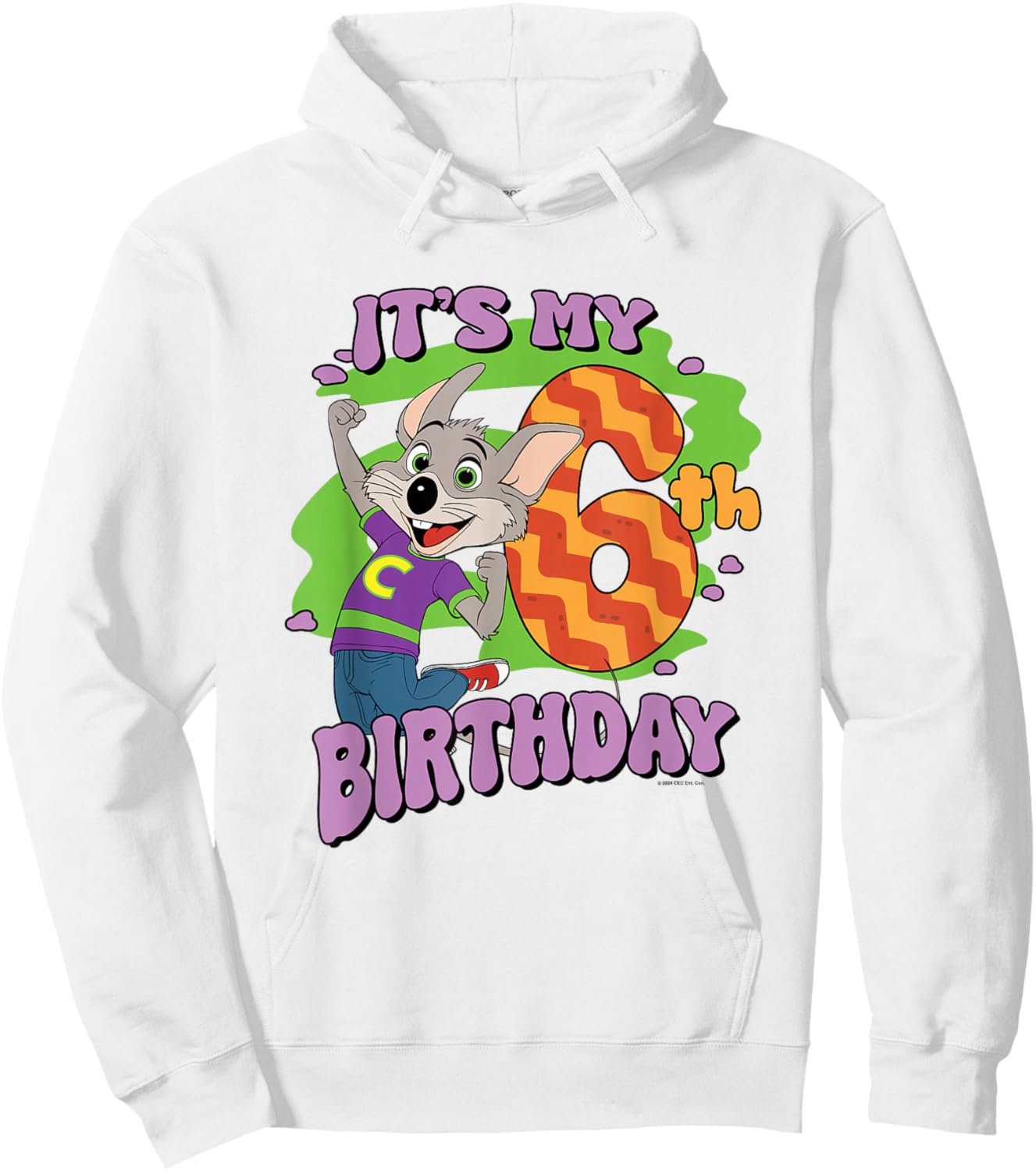 Chuck E. Cheese It's My 6th Birthday Happy Chuck Chest Logo Hoodie - Hoodie | White