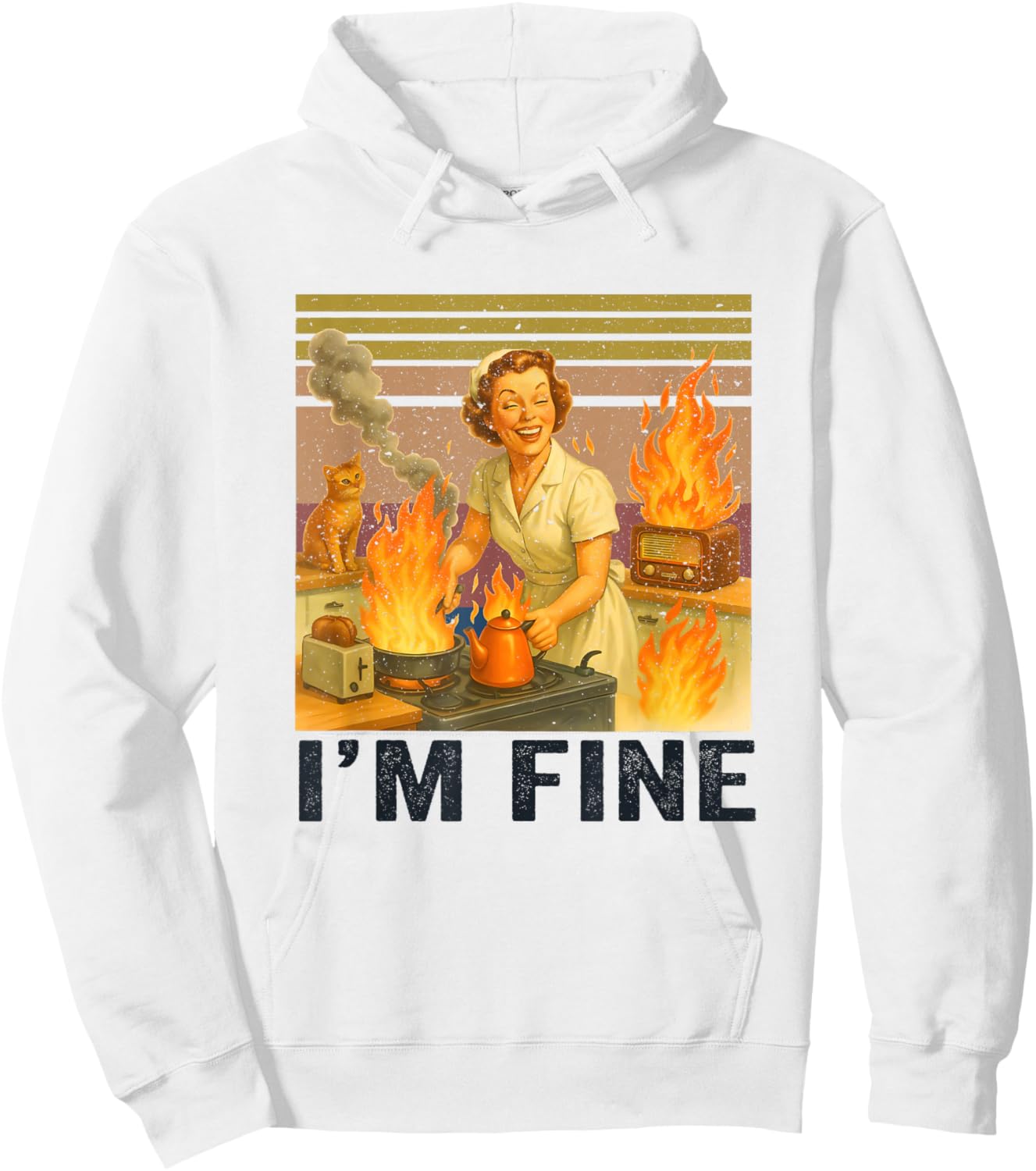 I'm Fine Retro Housewife Cooking Vintage Kitchen Funny Hoodie - Hoodie | White