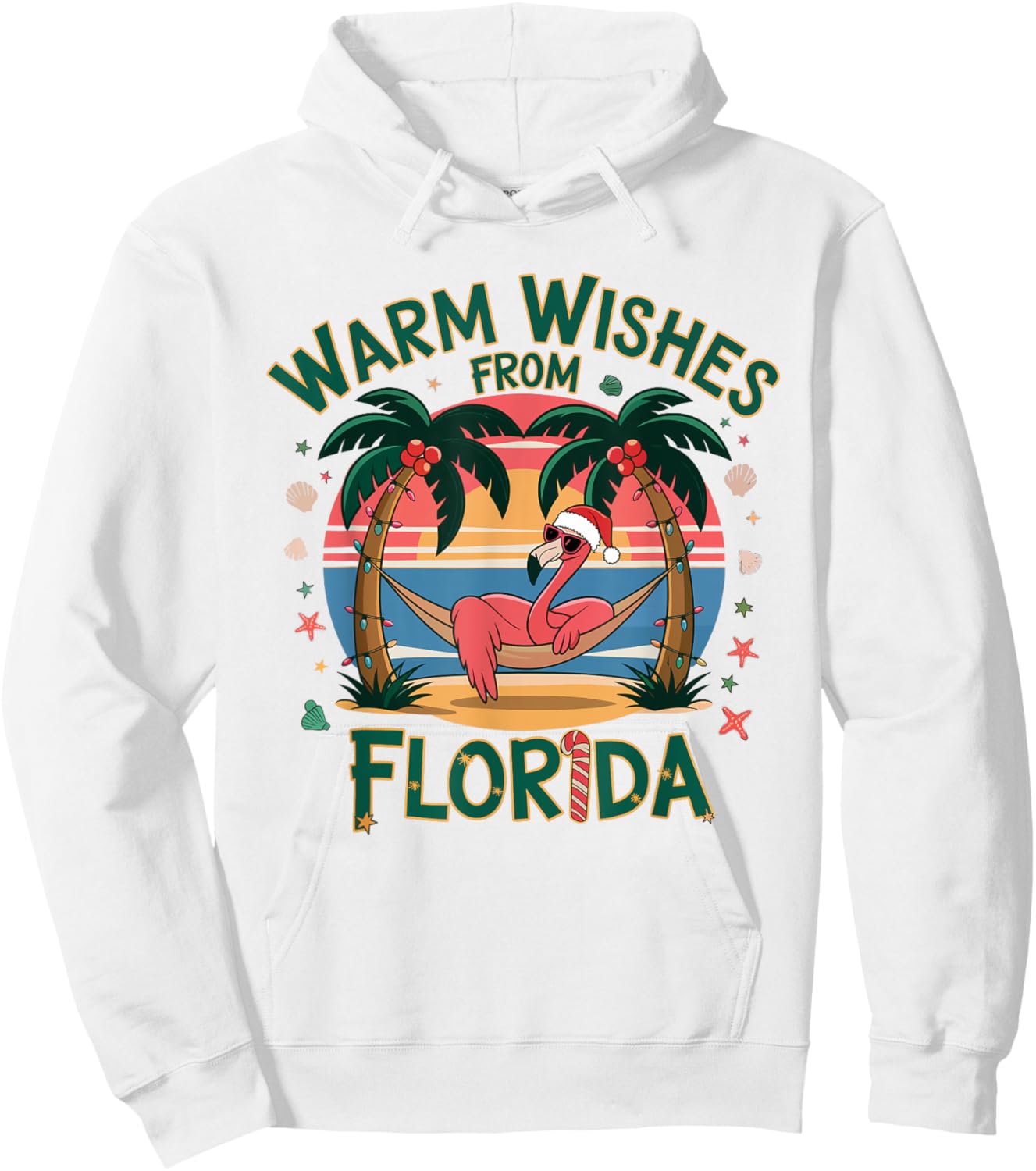 Tropical Flamingo Xmas Warm Wishes From Florida Christmas Hoodie - Hoodie | White