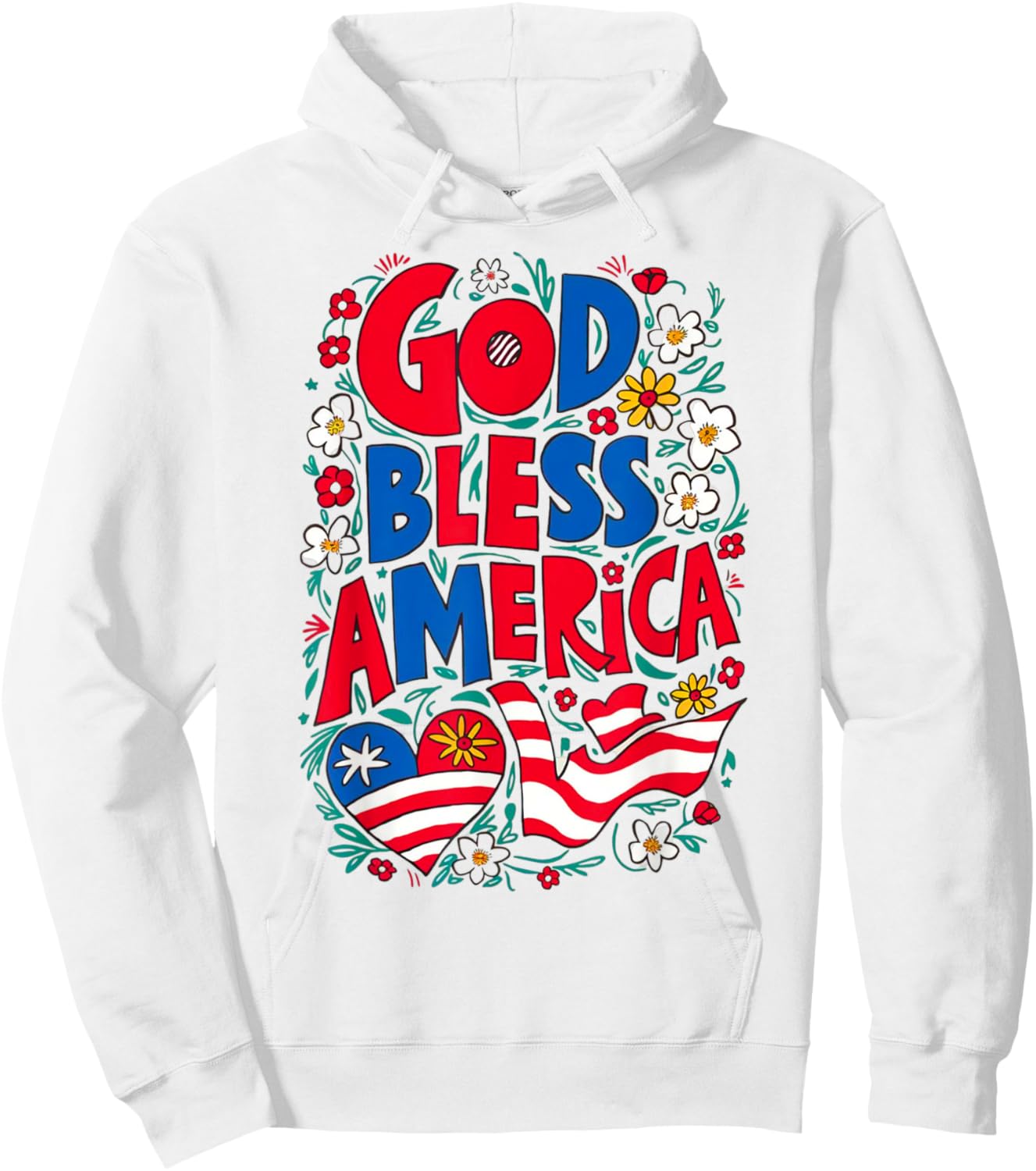 God Bless America Patriotic USA Flag Christian 4th of July Hoodie - Hoodie | White