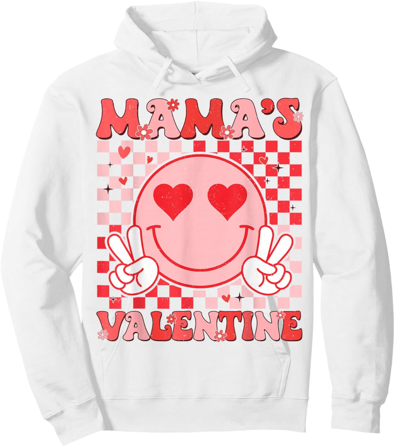 Retro Groovy Mama is My Valentine Smile Face Boys Girls Kids Hoodie - Hoodie | White