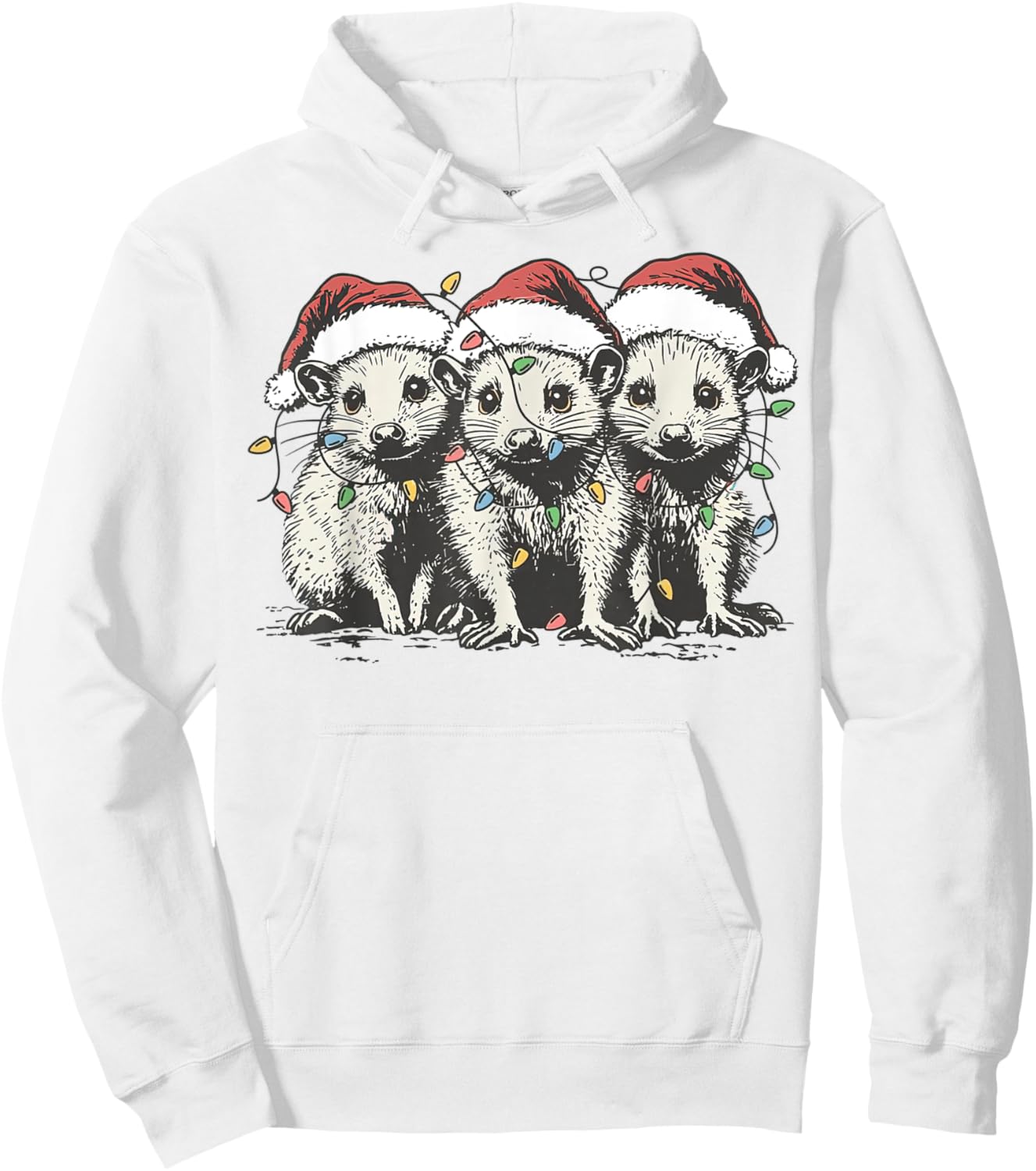Vintage Cute Opossum Possum Christmas Girls Hoodie - Hoodie | White