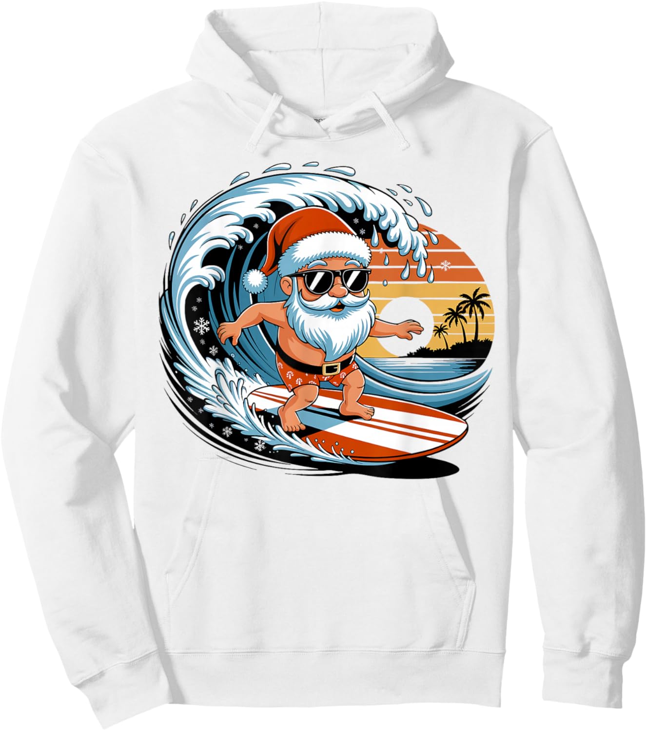 Santa Surfing Hawaiian Beach Christmas in July Tropical Xmas Hoodie - Hoodie | White