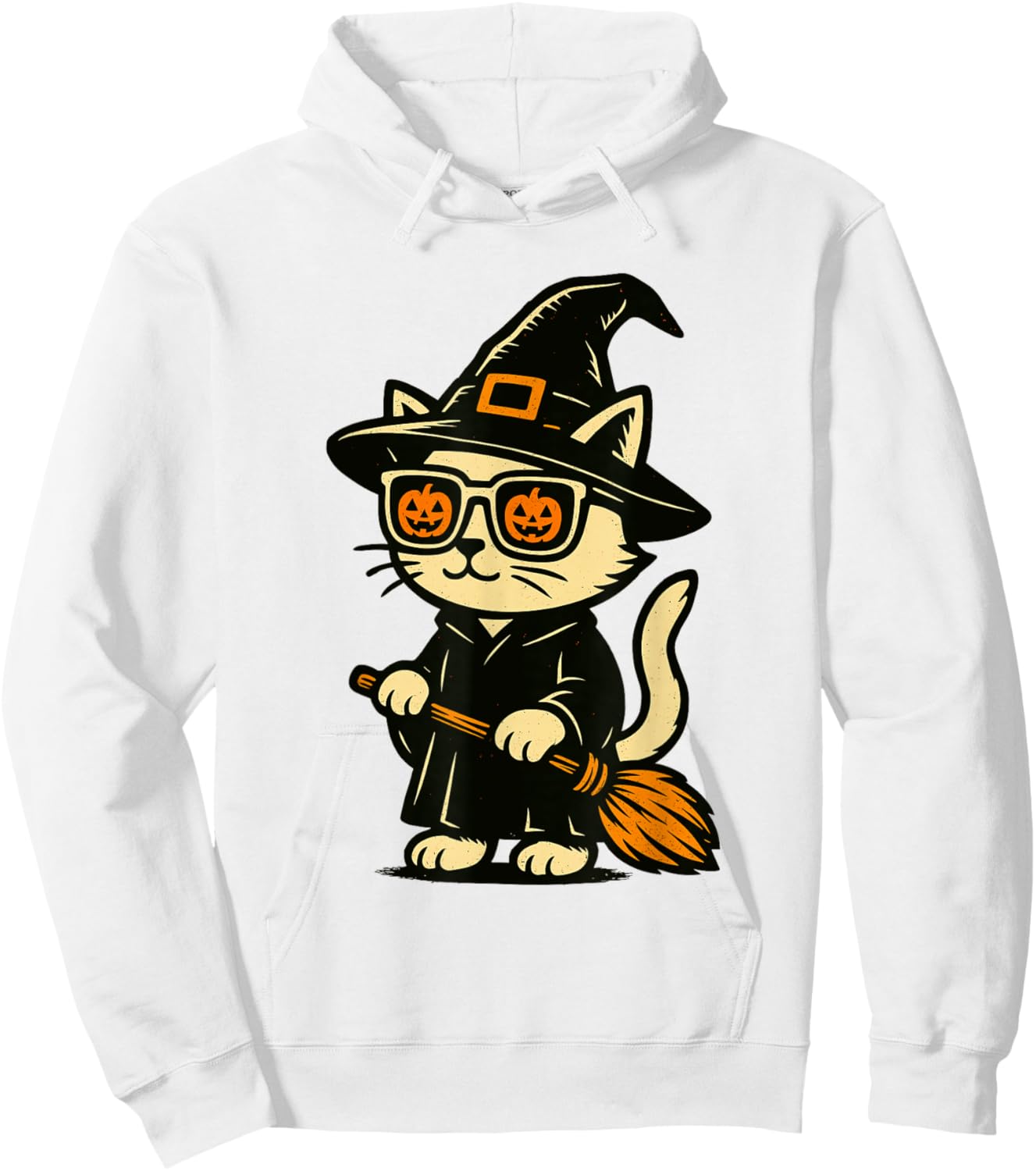 Cool Cute Cat Witch Men Women Kids Funny Halloween Hoodie - Hoodie | White