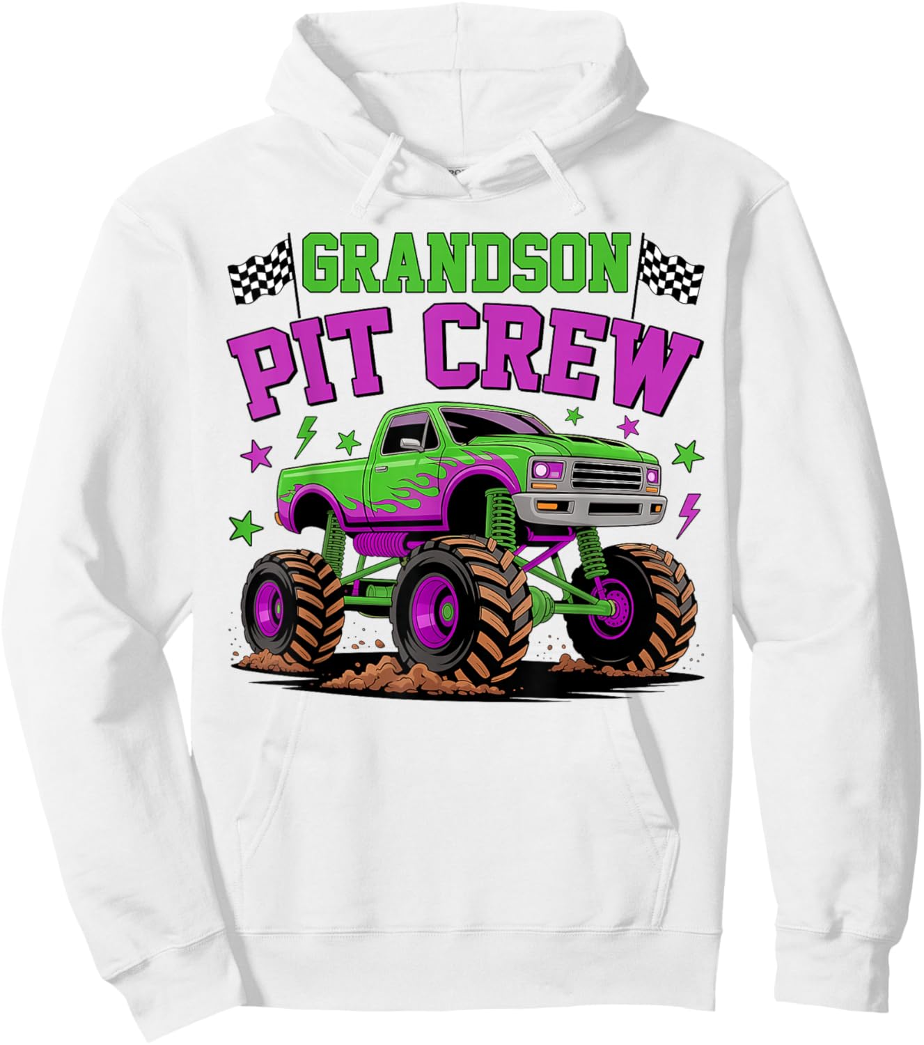 Grandson Pit Crew Monster Truck Birthday Matching Family Hoodie - Hoodie | White