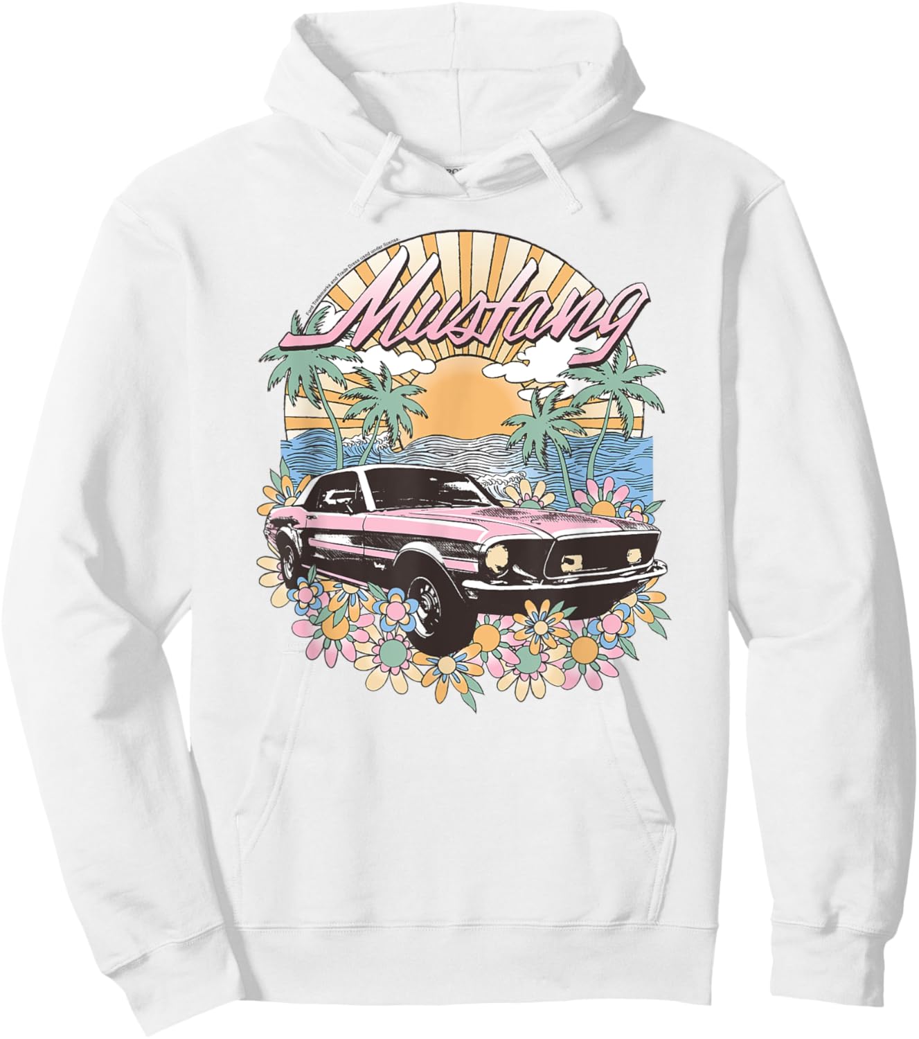Ford – Vintage Pink Mustang Floral Beach Sunset Palmen Hoodie - Hoodie | White