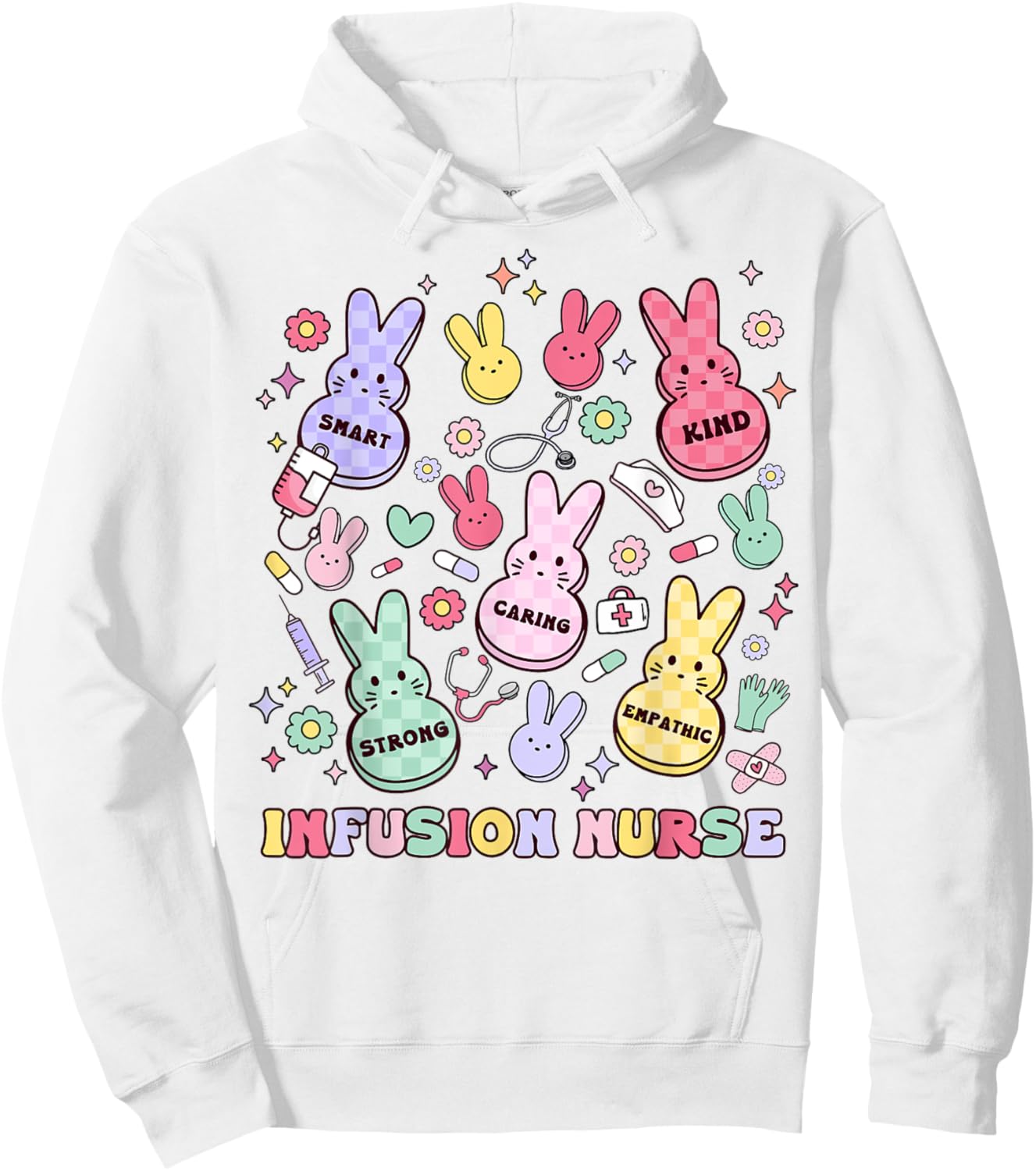 Easter Infusion Nurse Bunny Pediatric Chemo Hem Onc Retro Hoodie - Hoodie | White