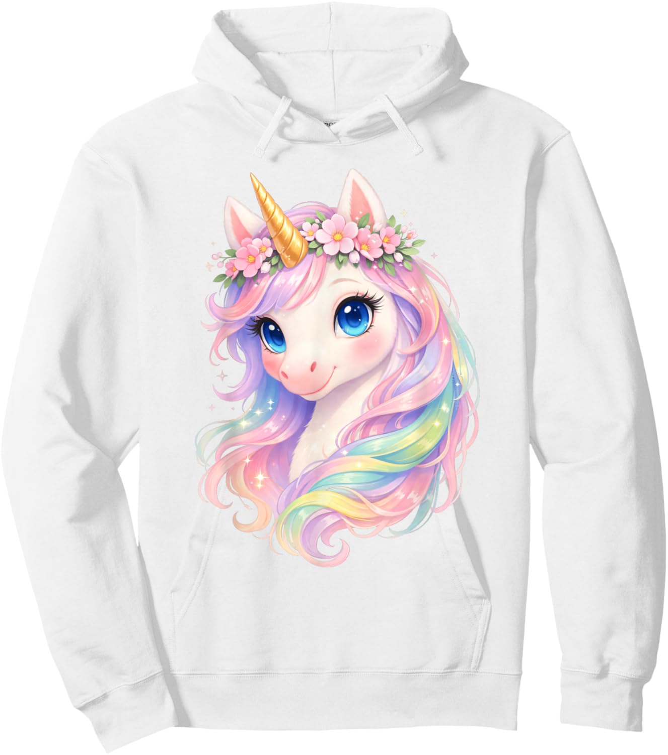 Cute Unicorn, Unicorn with Rainbow Hair, Unicorn Hoodie - Hoodie | White