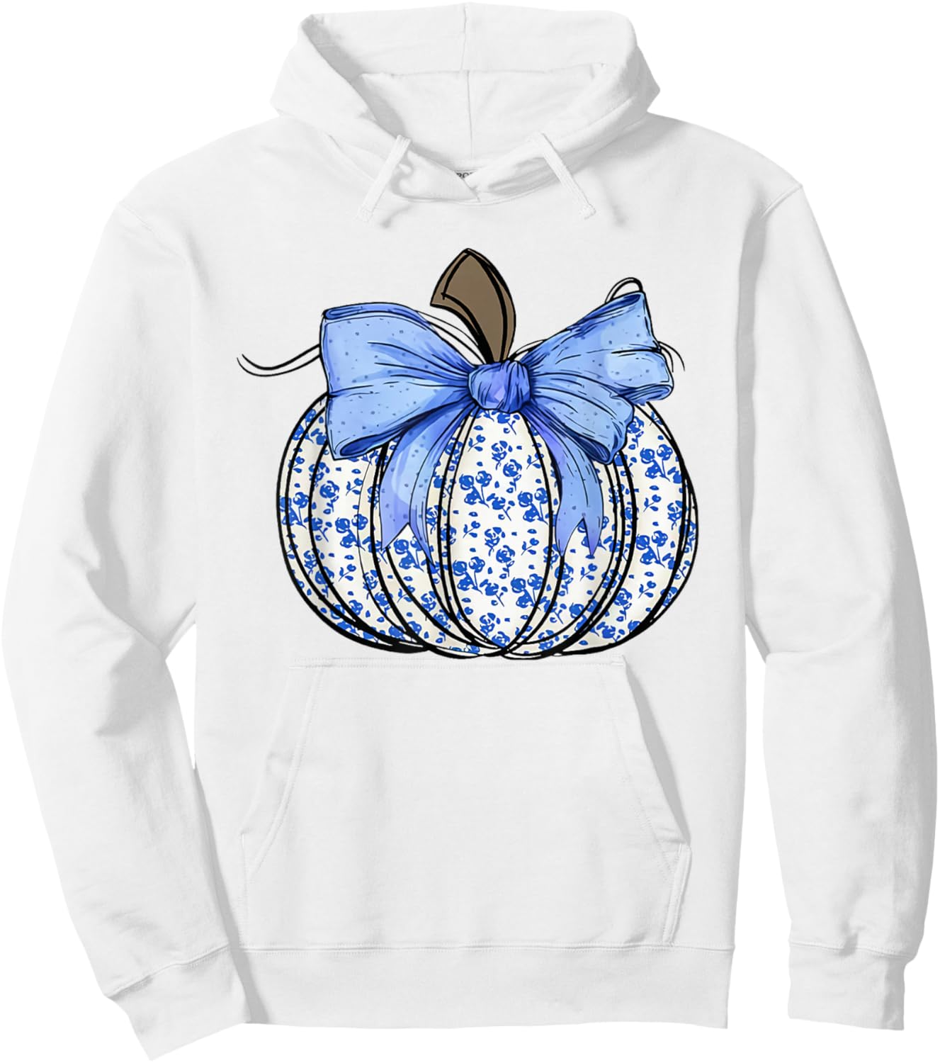 Retro Coquette Bow Blue Floral Pumpkin Halloween Autumn Fall Hoodie - Hoodie | White