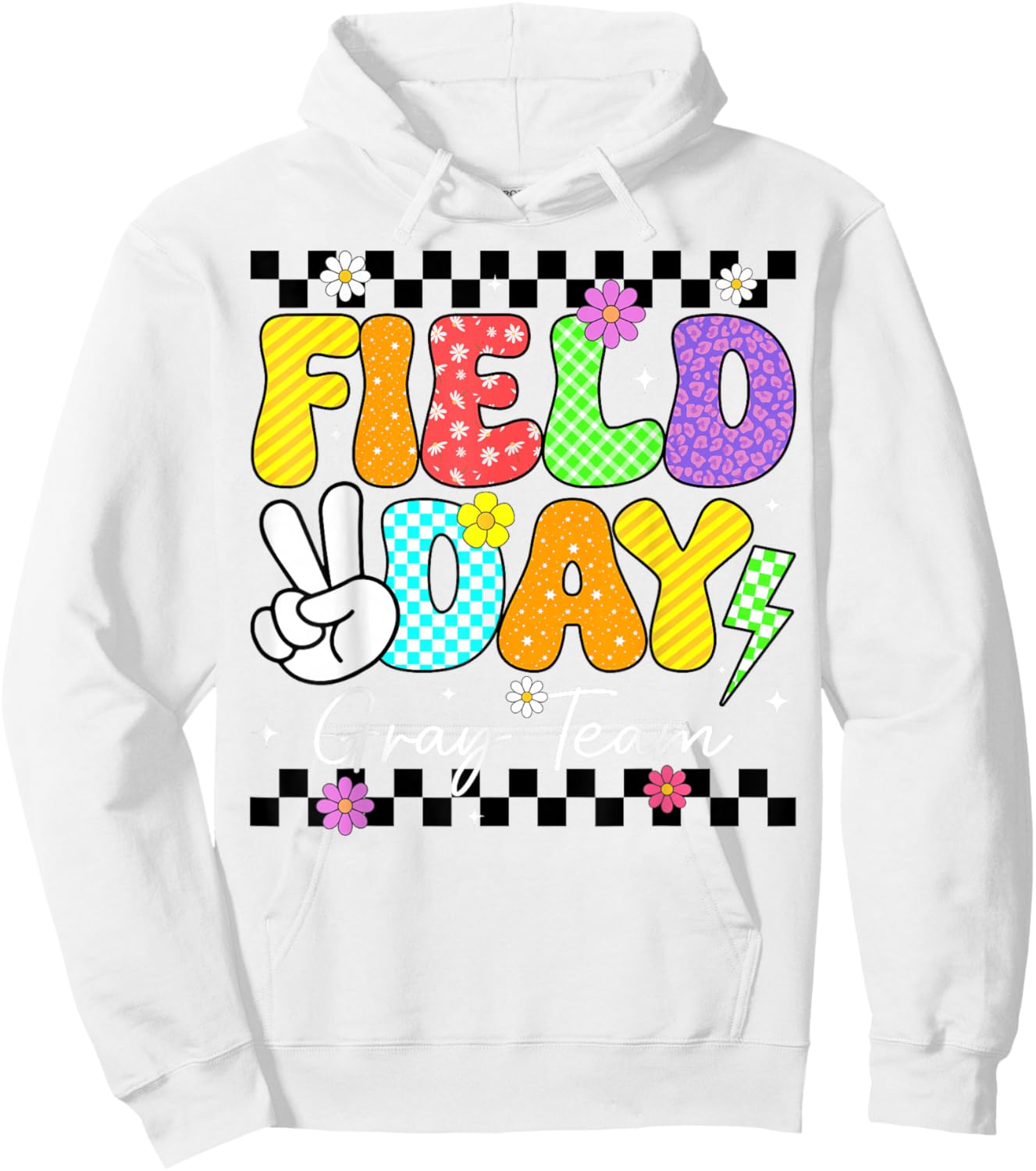 Groovy Field Day Gray Team Peace Lightning Teacher Kid Hoodie - Hoodie | White
