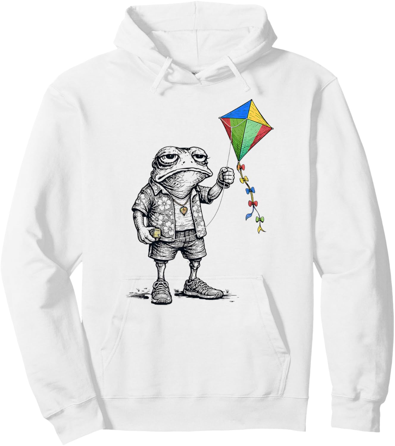 Frog Kite Funny Toad Men Women Grumpy Frog Flying Kite Hoodie - Hoodie | White
