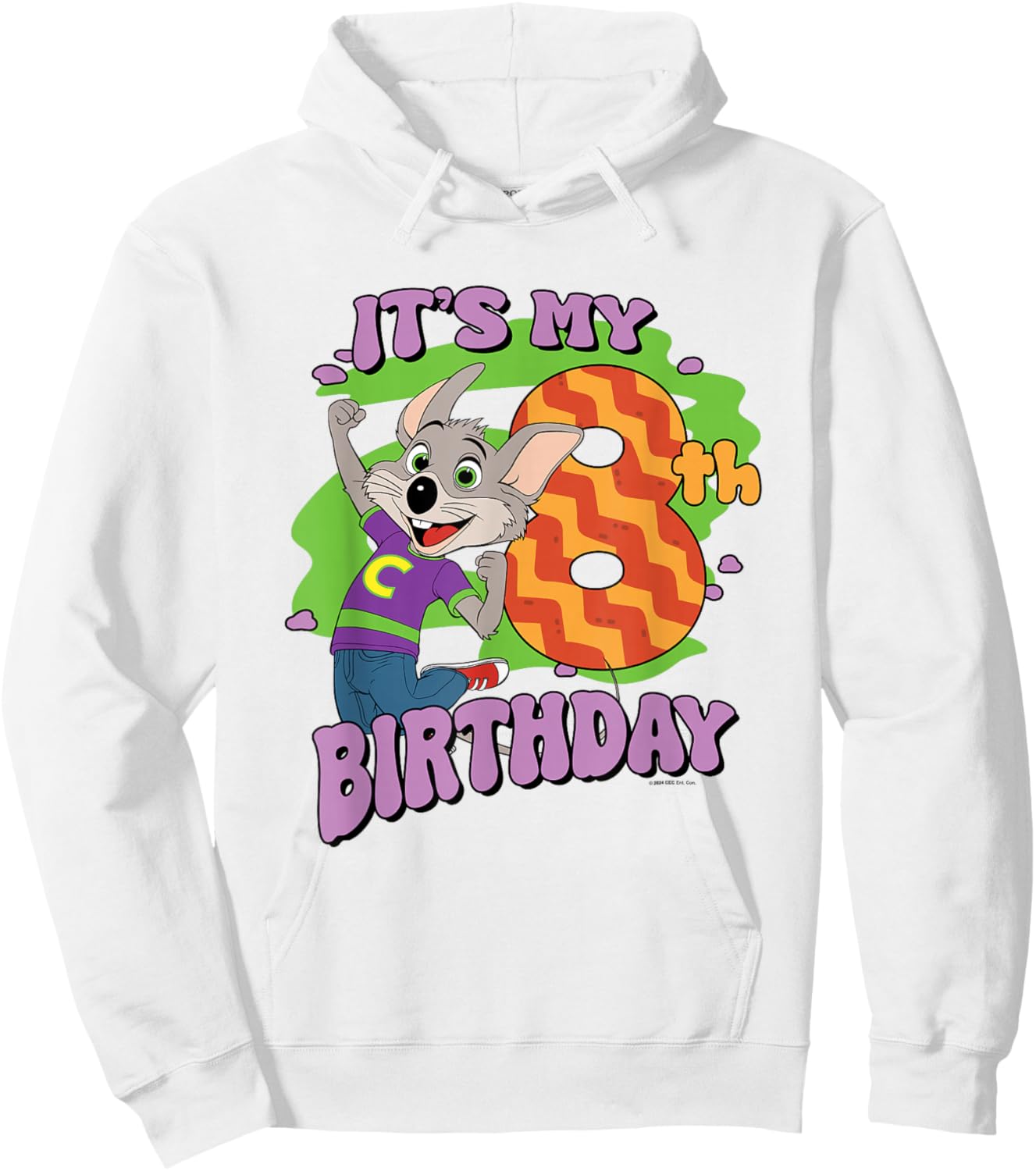 Chuck E. Cheese It's My 8th Birthday Happy Chuck Chest Logo Hoodie - Hoodie | White