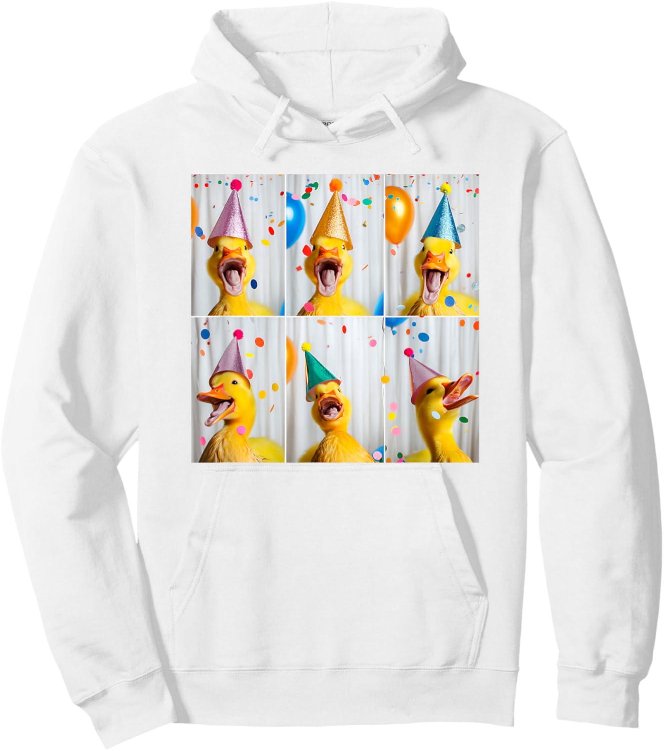 Happy Duck Face Farmyard Chick Colorful Bird Birthday Duck Hoodie - Hoodie | White