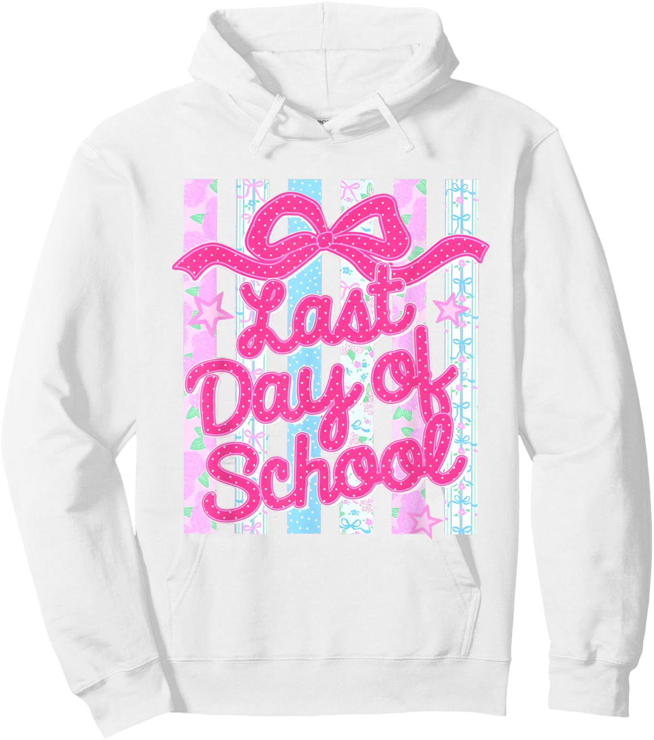 Striped Last Day of School Coquette Floral Teacher Summer Hoodie - Hoodie | White