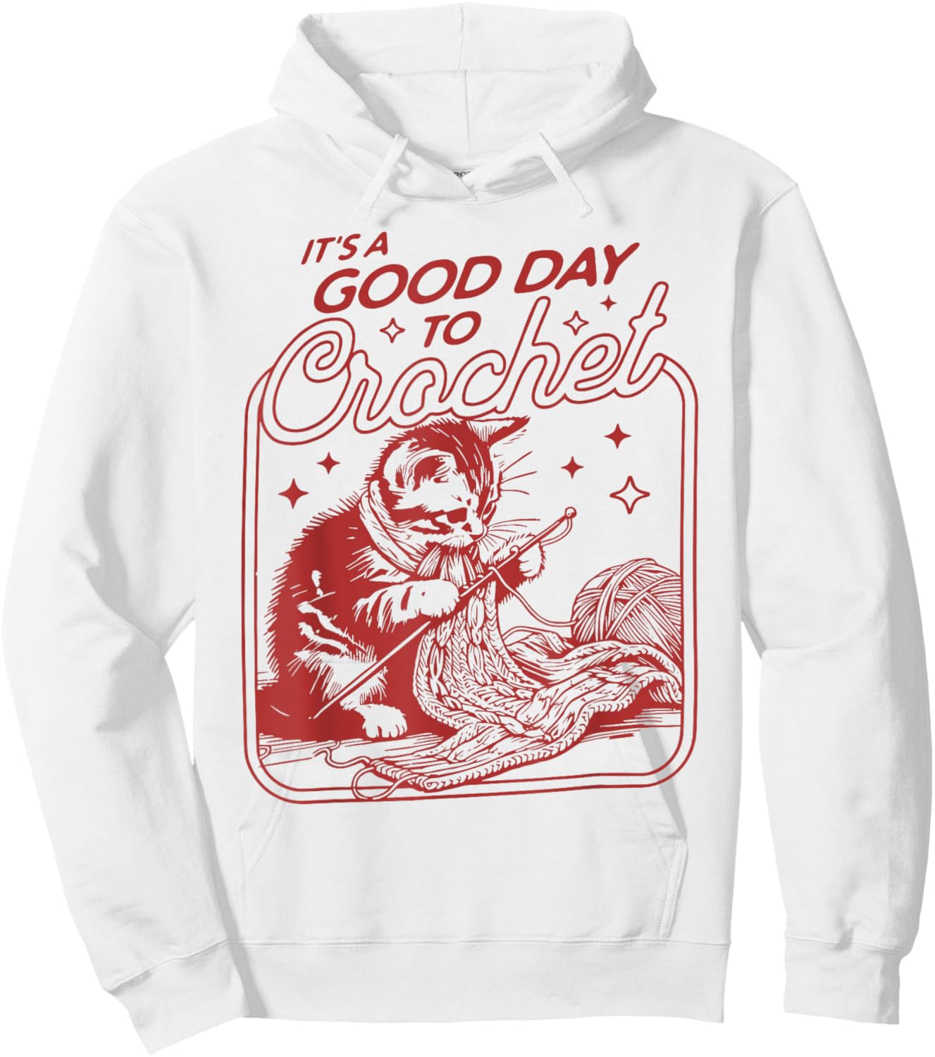 Funny Crochet Cat Graphic Hoodie - Hoodie | White