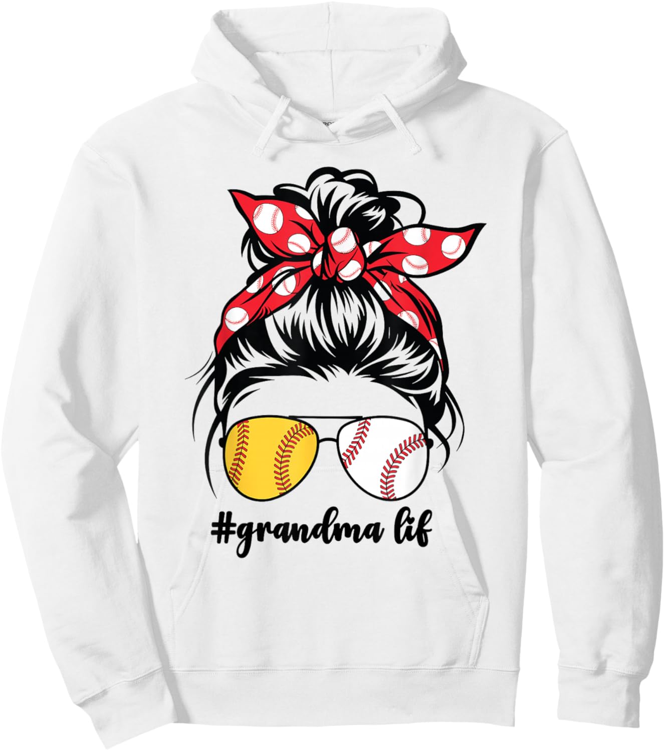 Half Softball And Baseball Grandma Life Women Messy Bun Cute Hoodie - Hoodie | White
