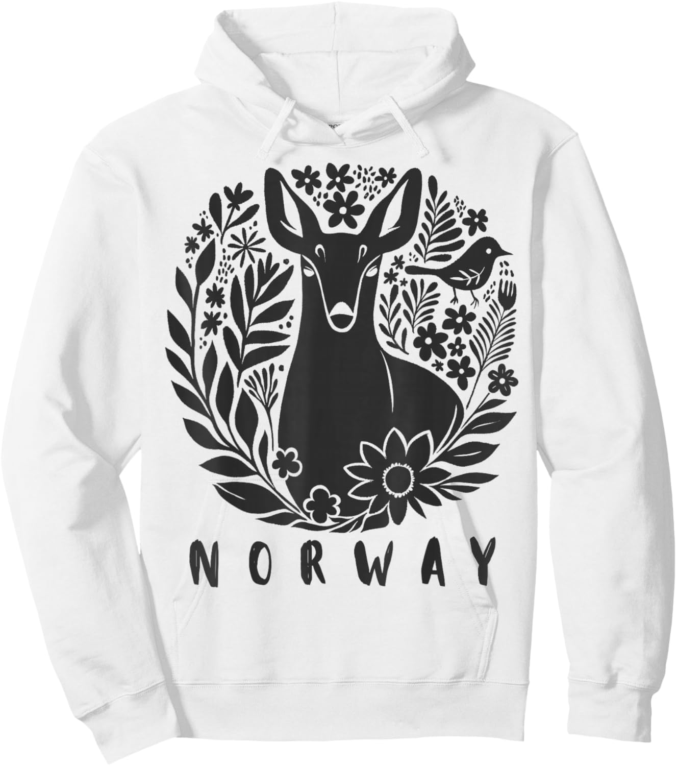 Norway Souvenir Deer Folk Art Scandinavian Art Lino Cut Hoodie - Hoodie | White