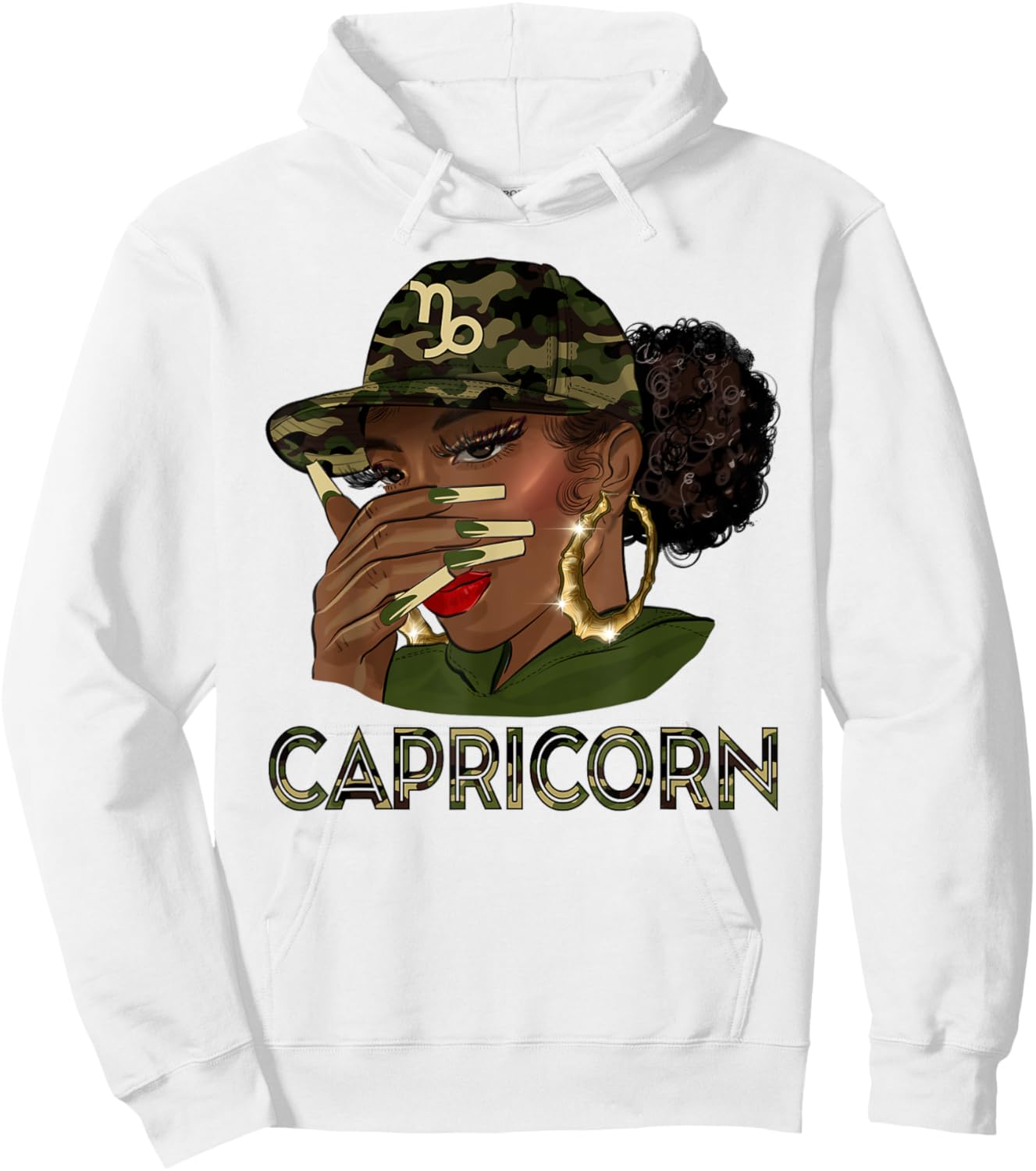 Capricorn Queen Black Girl With Cap Camo Afro Woman Zodiac Hoodie - Hoodie | White