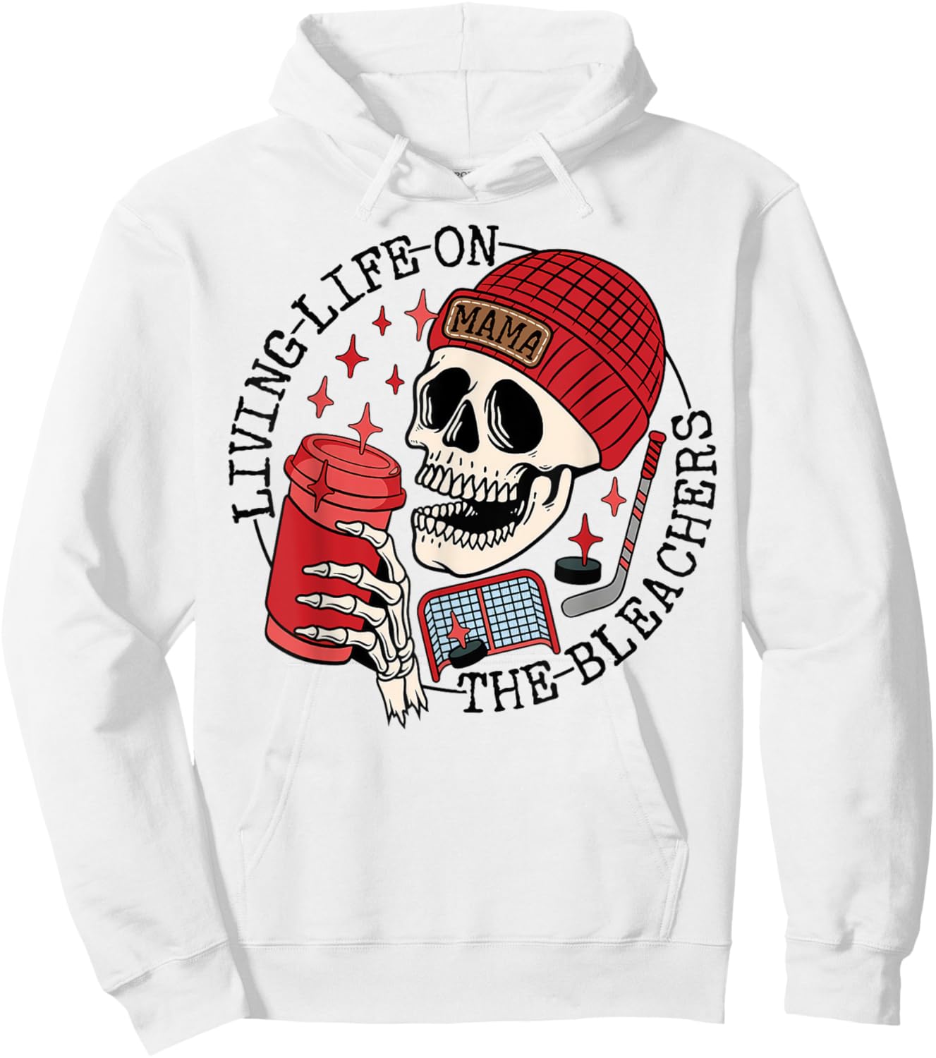 Living Life On the Bleachers Skeleton Mom Coffee Hockey Mama Hoodie - Hoodie | White