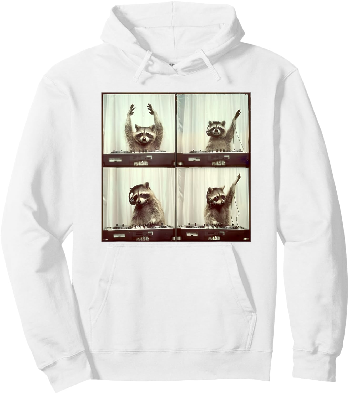Raccoon DJ On Decks Trash Animal Music Funny Party Raccoon Hoodie - Hoodie | White