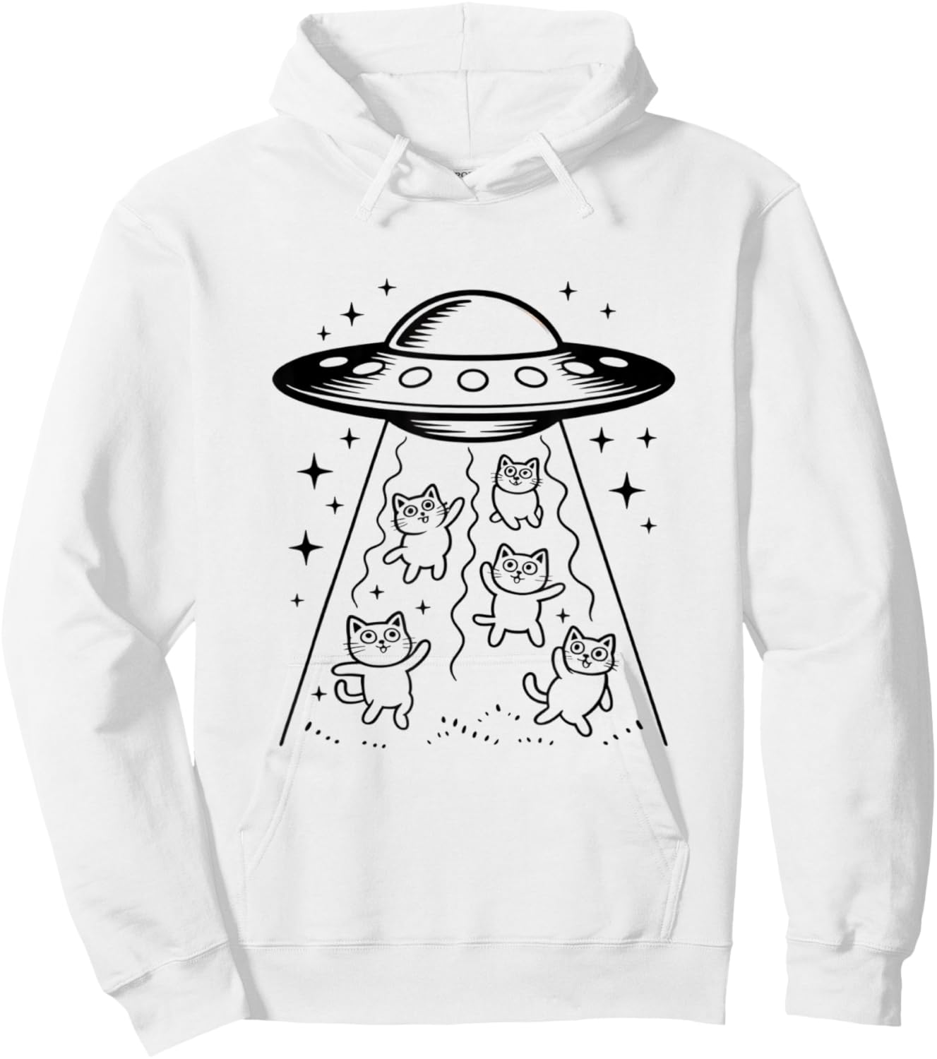 Cute UFO Abducting Cats Space Humor Line Art Design Hoodie - Hoodie | White