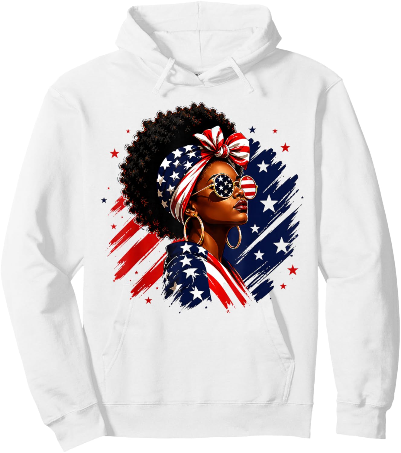 4th of July Black African American Women Afro Patriotic Hoodie - Hoodie | White