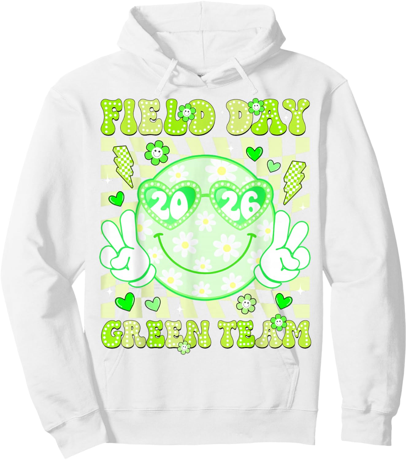 Field Day Green Team 2026 Smile Face Sunglasses Kids Teacher Hoodie - Hoodie | White