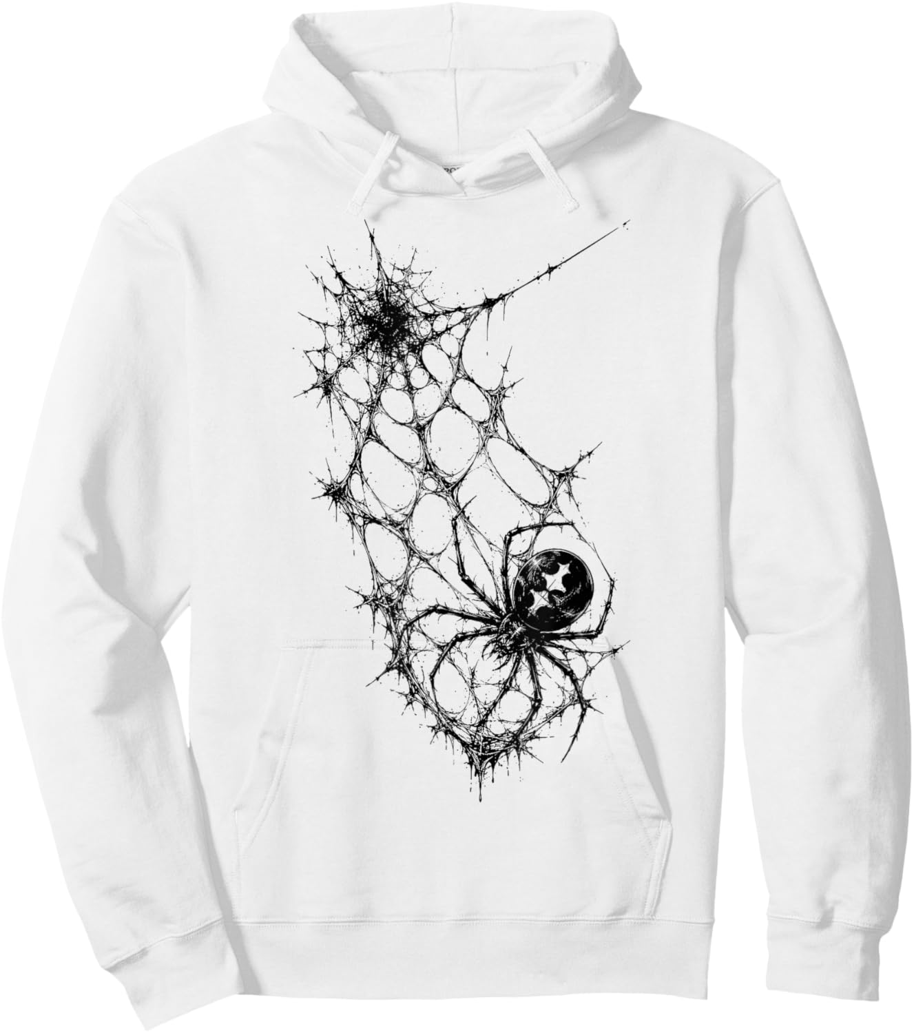 Black Spider Web Gothic Horror Blackwork Tattoo Hoodie - Hoodie | White