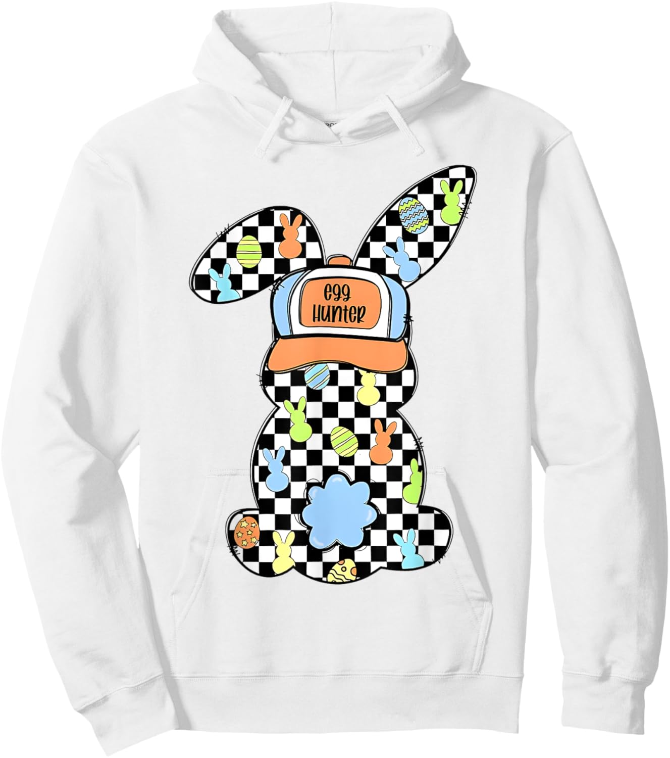 Checkered Bunny Easter Day Coquette Bows Rabbit Happy Easter Hoodie - Hoodie | White