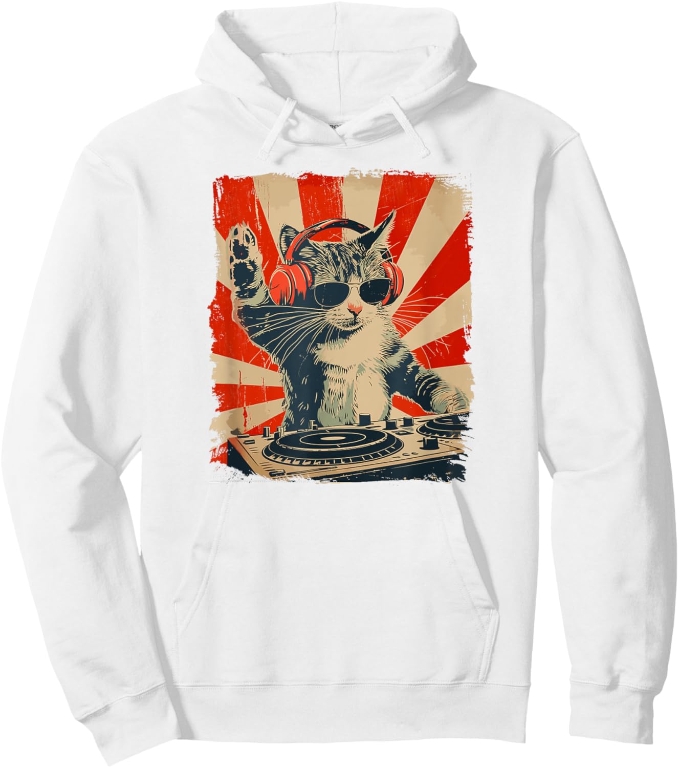Funny DJ Cat Disco Sound Tech Headphone Music Hoodie - Hoodie | White