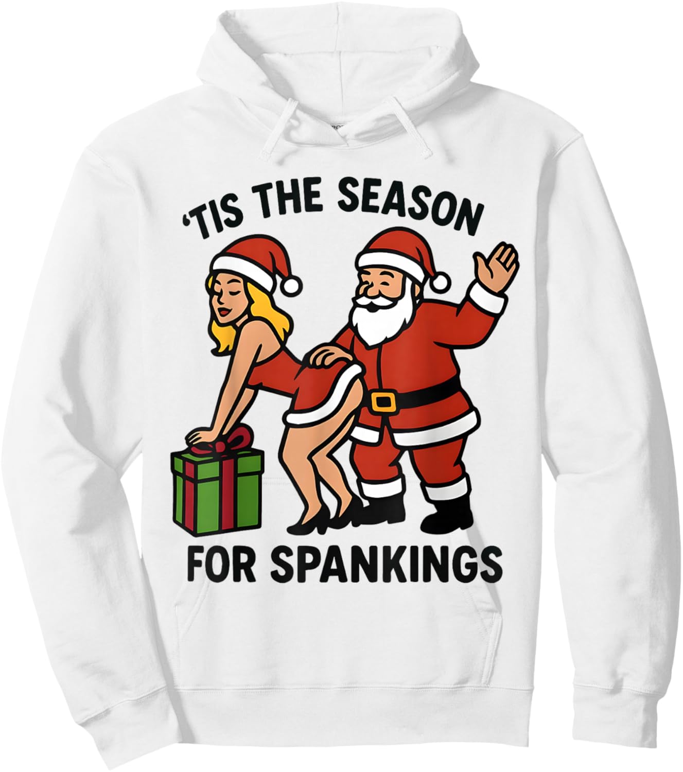 Tis The Season for Spankings Funny Santa Christmas Girl Hoodie - Hoodie | White