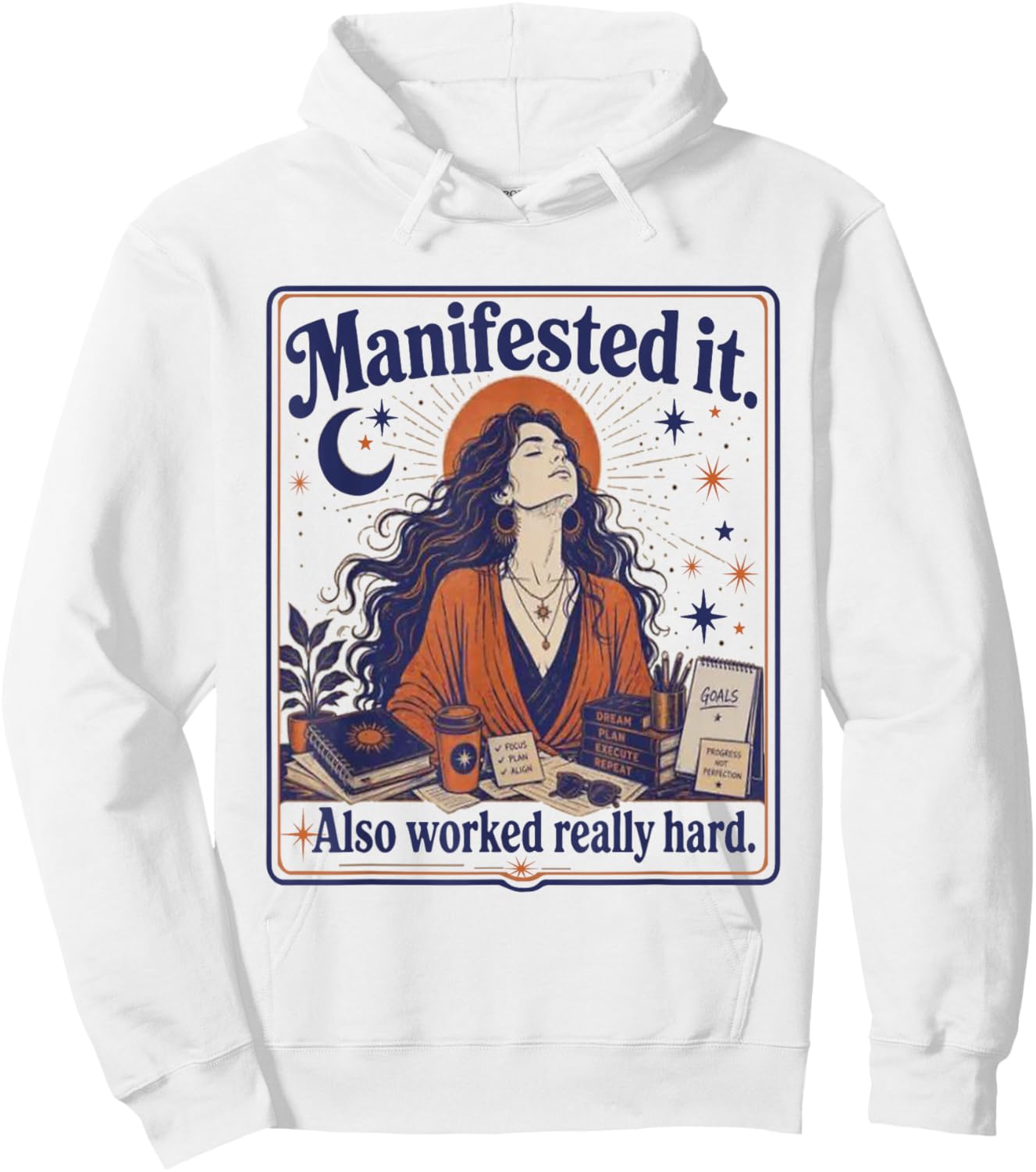 Manifested It Also Worked Really Hard Boho Aesthetic Sun Hoodie - Hoodie | White