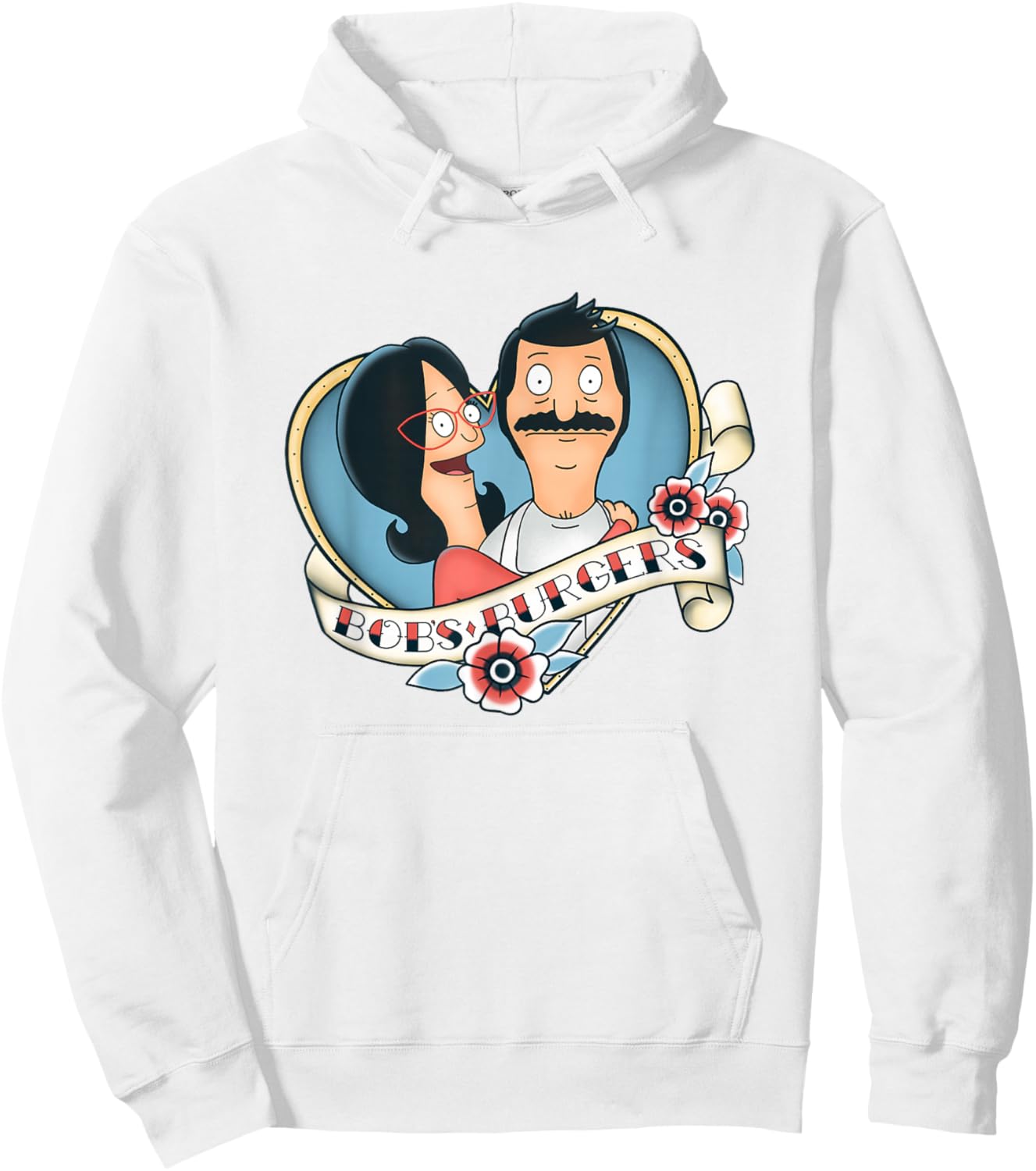 Bob's Burgers Bob and Linda Heart Shape Tattoo Style Logo Hoodie - Hoodie | White