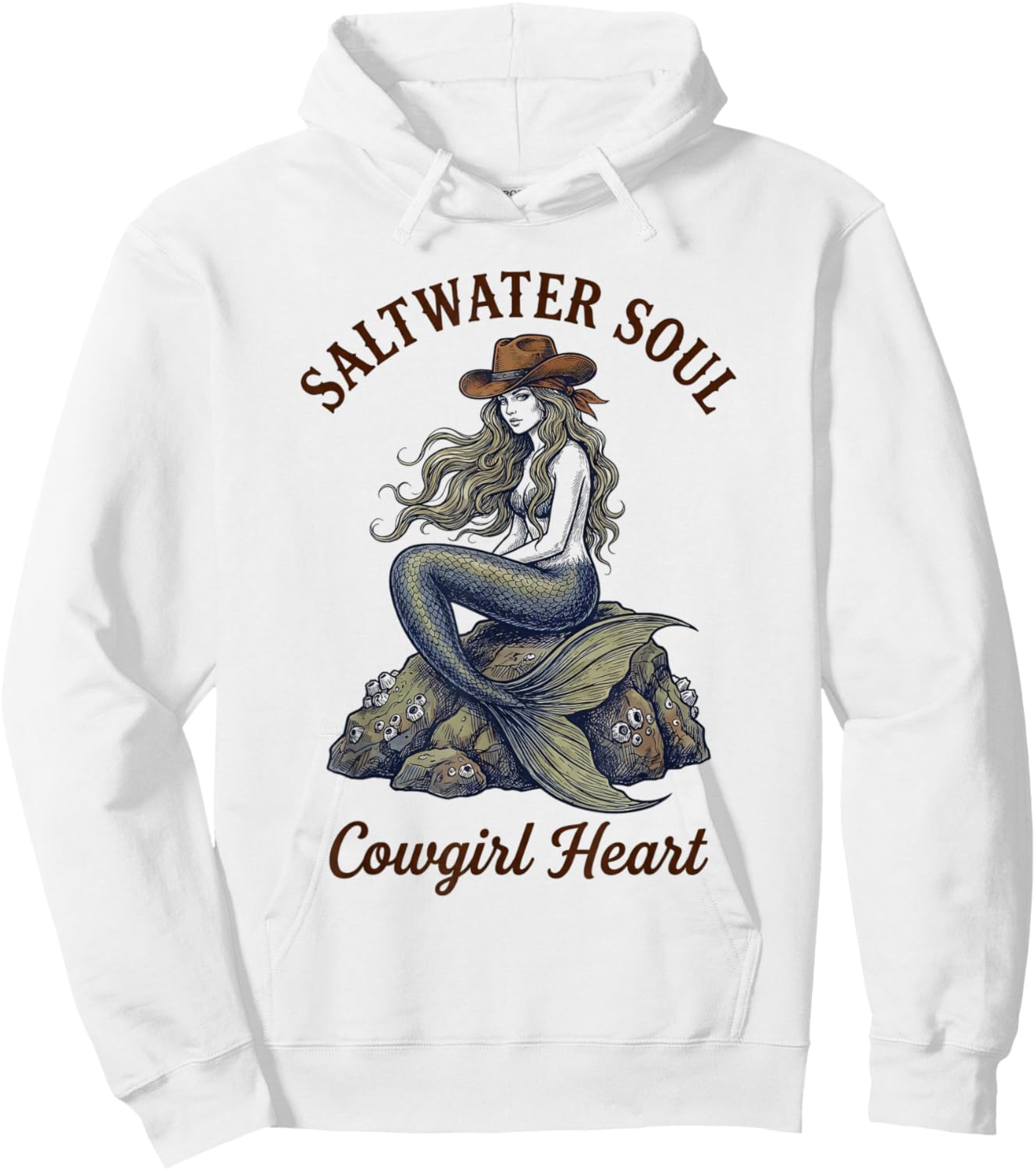Saltwater Soul Cowgirl Heart Mermaid Western Rodeo Country Hoodie - Hoodie | White
