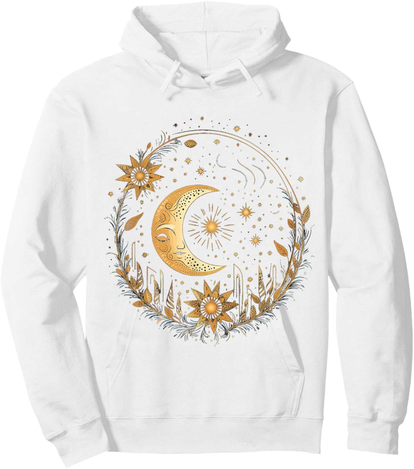 Mystical Sun and Moon with Woman Mystical Flowers Aesthetic Hoodie - Hoodie | White