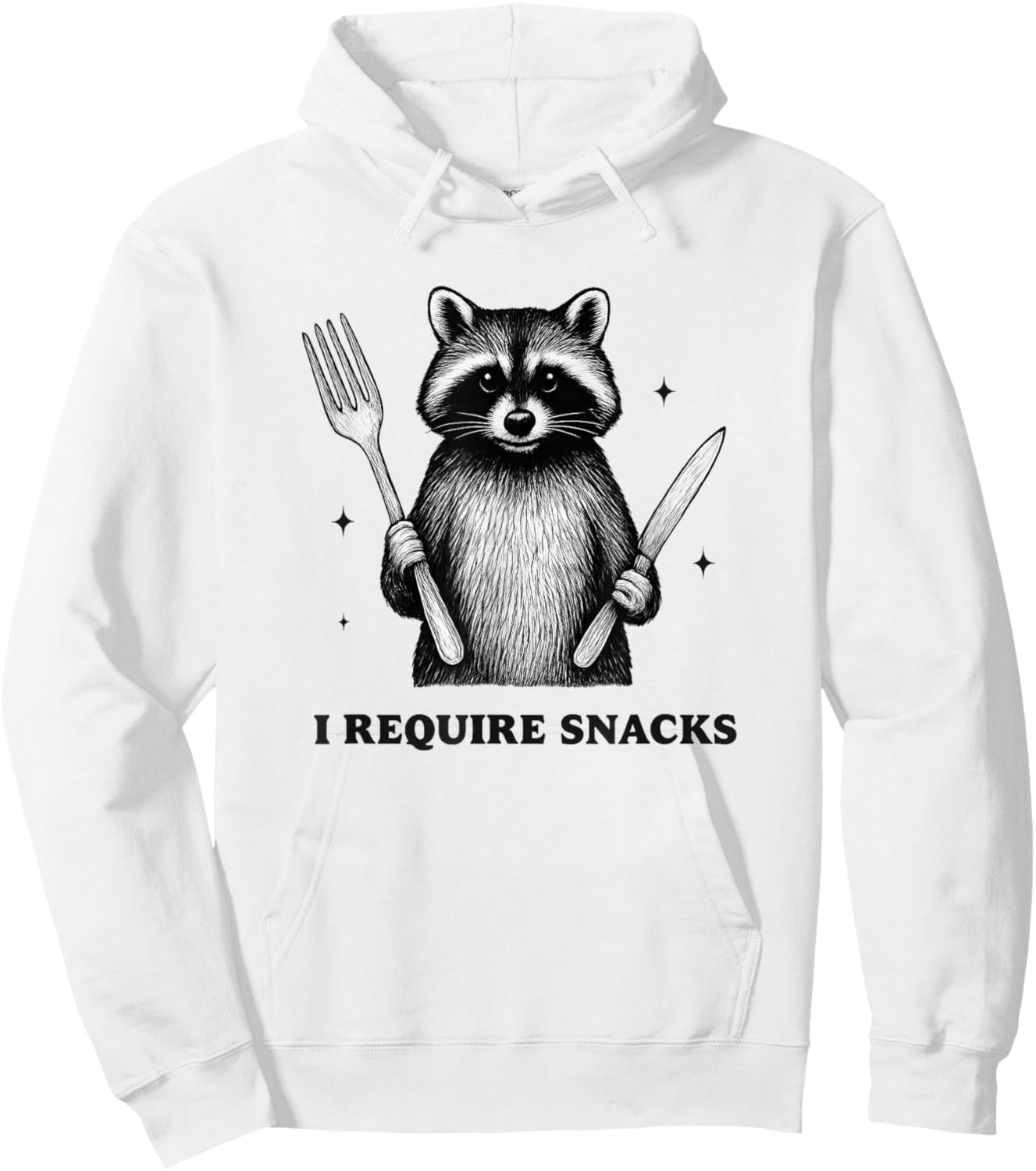 i Require Snacks Raccoon. Funny Animal Humor for Snack Lover Hoodie - Hoodie | White