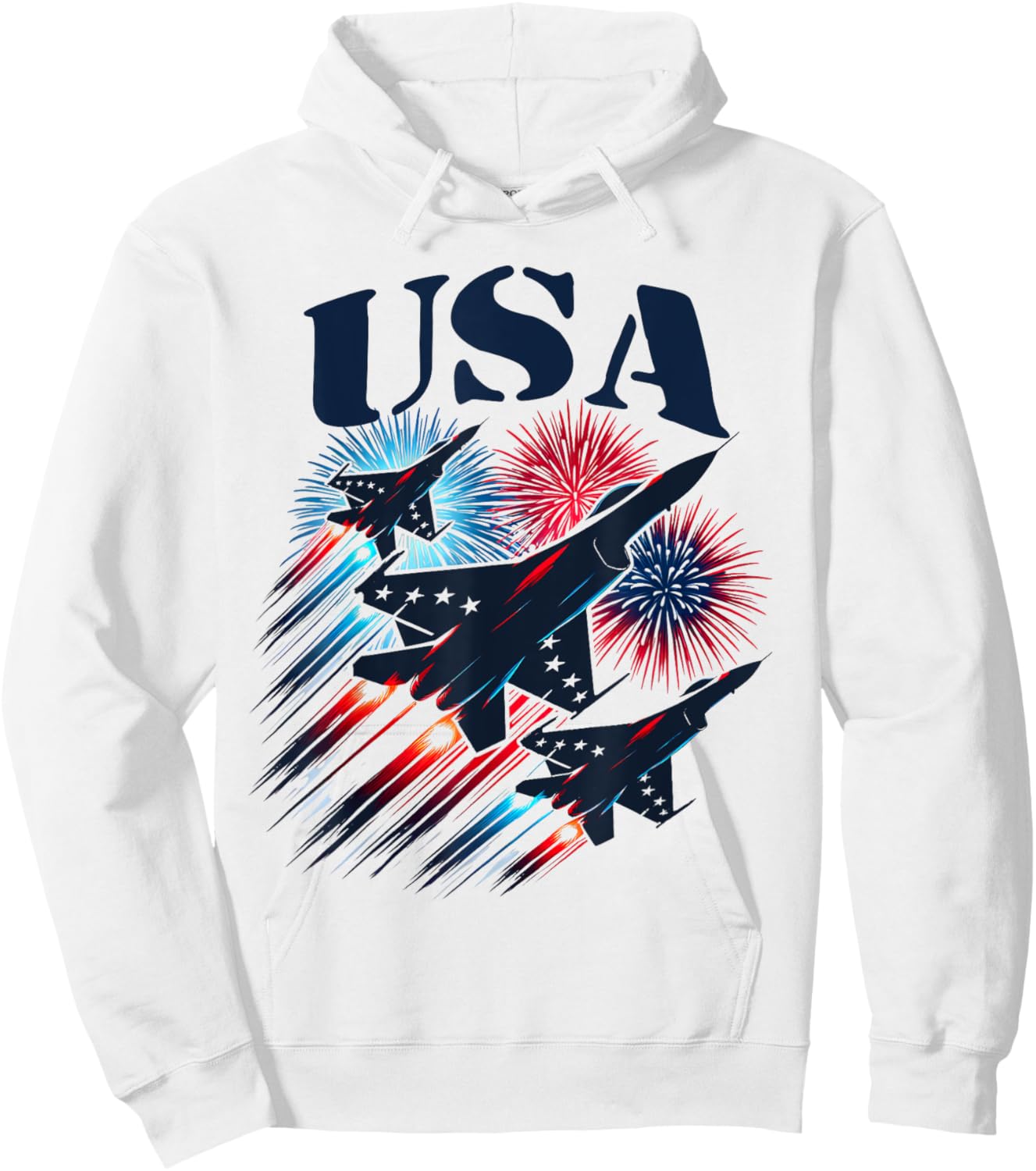 Patriotic 4th of July USA Flag Fighter Jets Planes Fireworks Hoodie - Hoodie | White