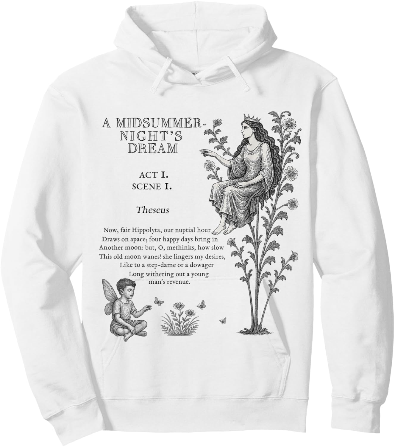 Shakespeare's Midsummer Night Dream Classic Comedy Graphic Hoodie - Hoodie | White