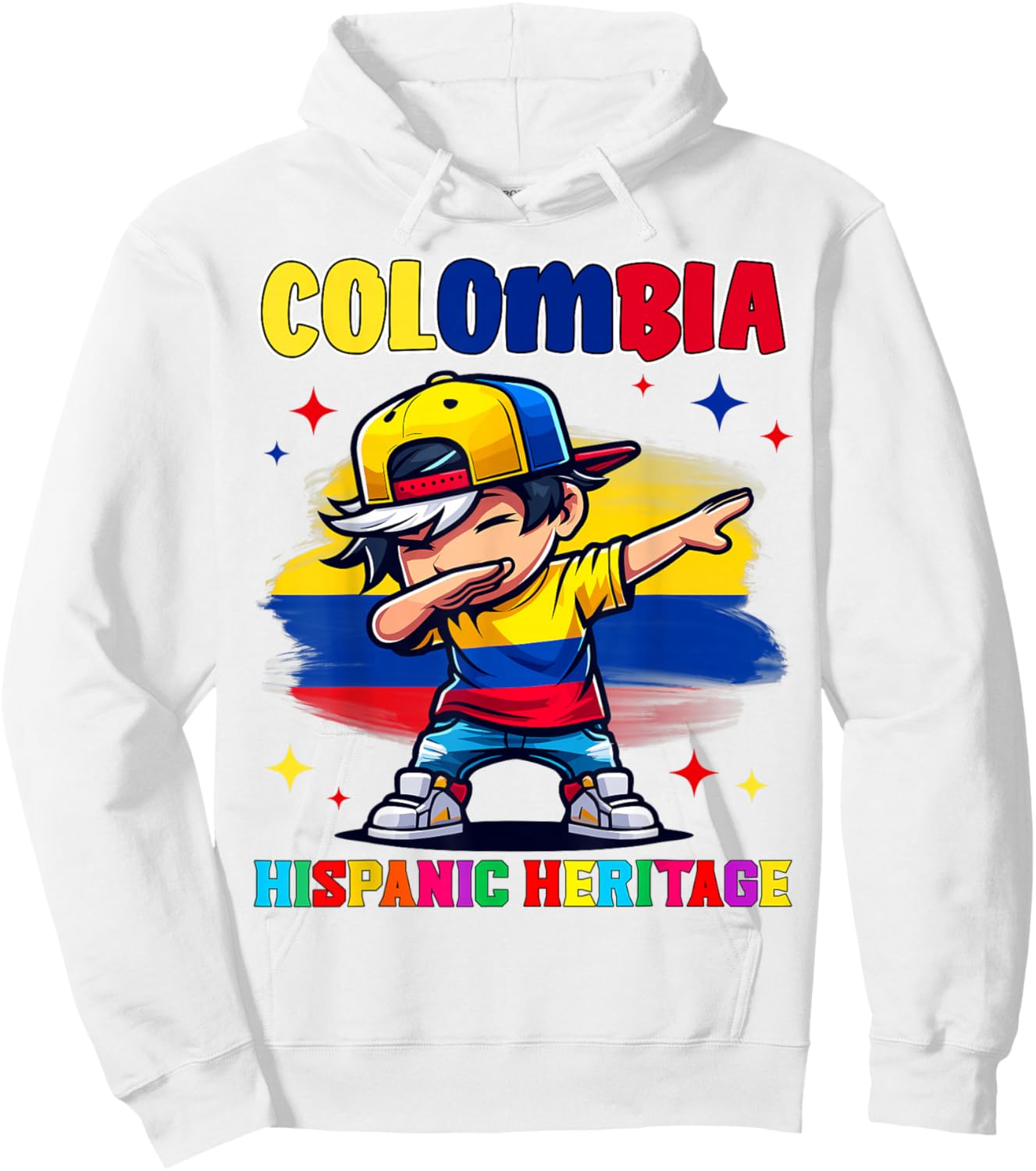Colombia Dabbing Kid Hispanic Heritage Celebration for Kids Hoodie - Hoodie | White
