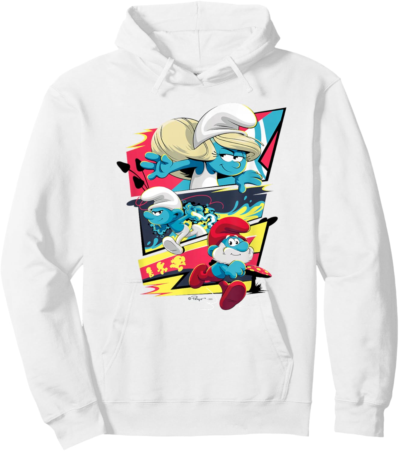 The Smurfs Action Comic Panels Retro Cartoon Hoodie - Hoodie | White