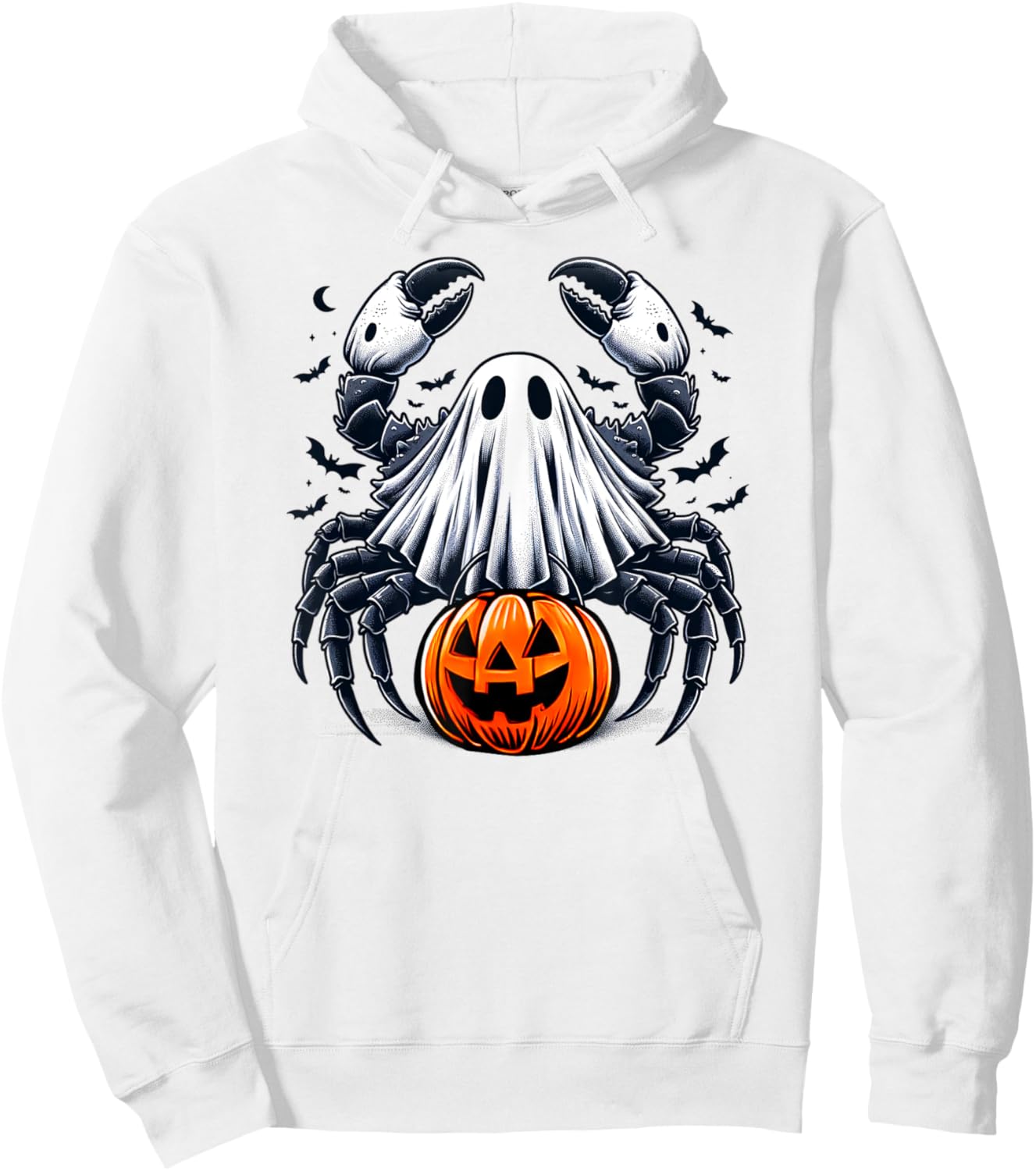 Spooky Crab Ghost Halloween Jackolantern Funny Shellfish Hoodie - Hoodie | White