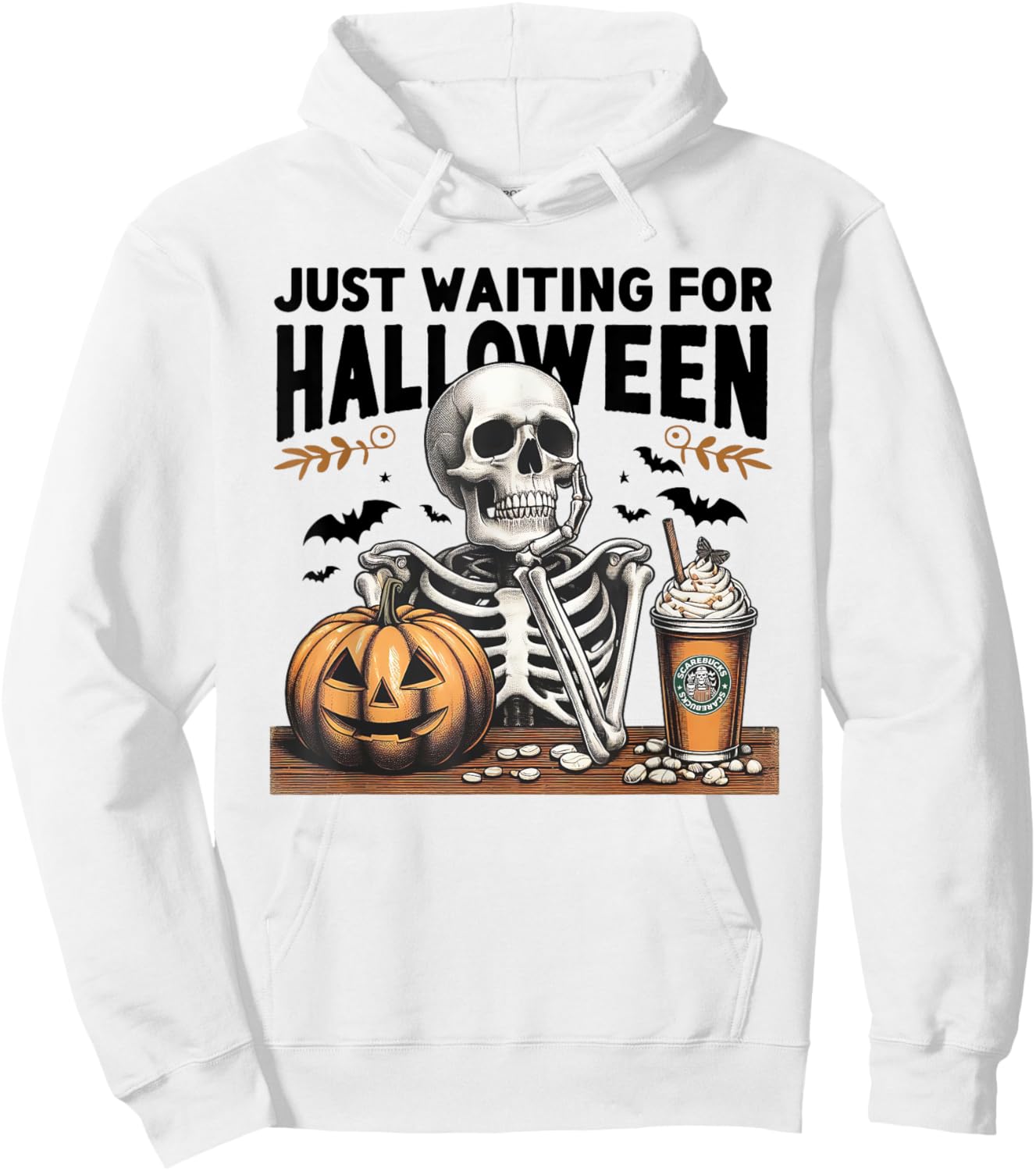 Just Waiting For Halloween Skeleton Ice Coffee Pumpkin Hoodie - Hoodie | White